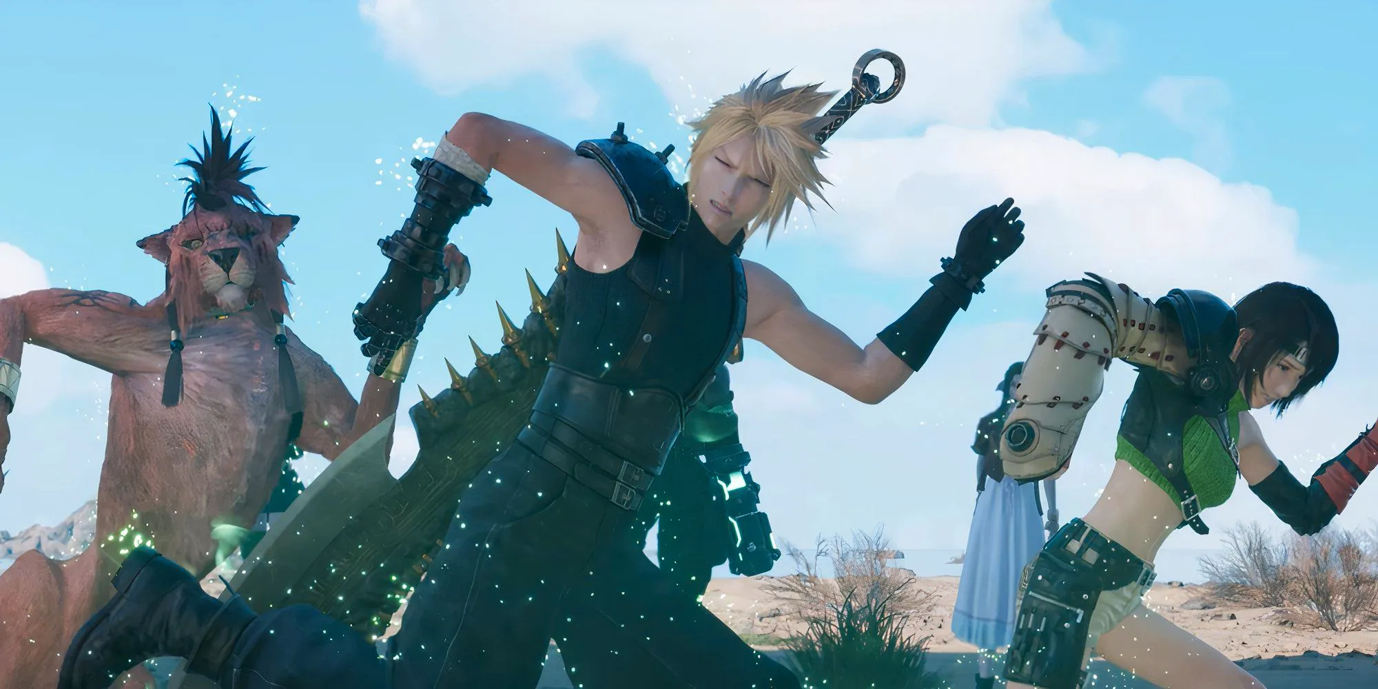 Cloud Strife, Red XIII Nanaki and Yuffie forced to play the Cactur game in Final Fantasy 7 Rebirth FF7 Image