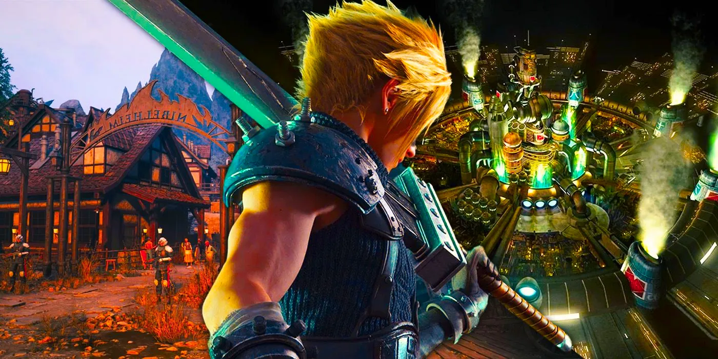 Cloud with Nibelheim and Midgar from Final Fantasy VII Rebirth Image