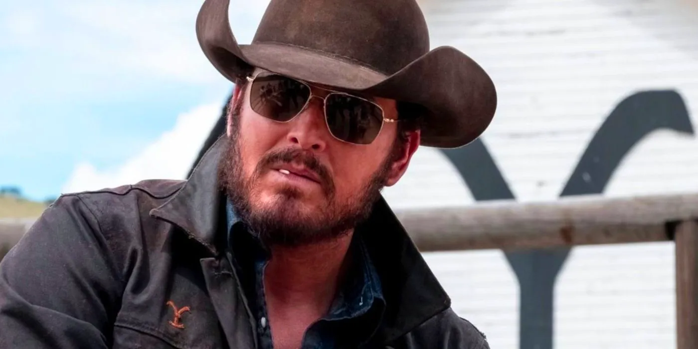 Cole Hauser wearing sunglasses and a cowboy hat as Rip Wheeler in Yellowstone Image