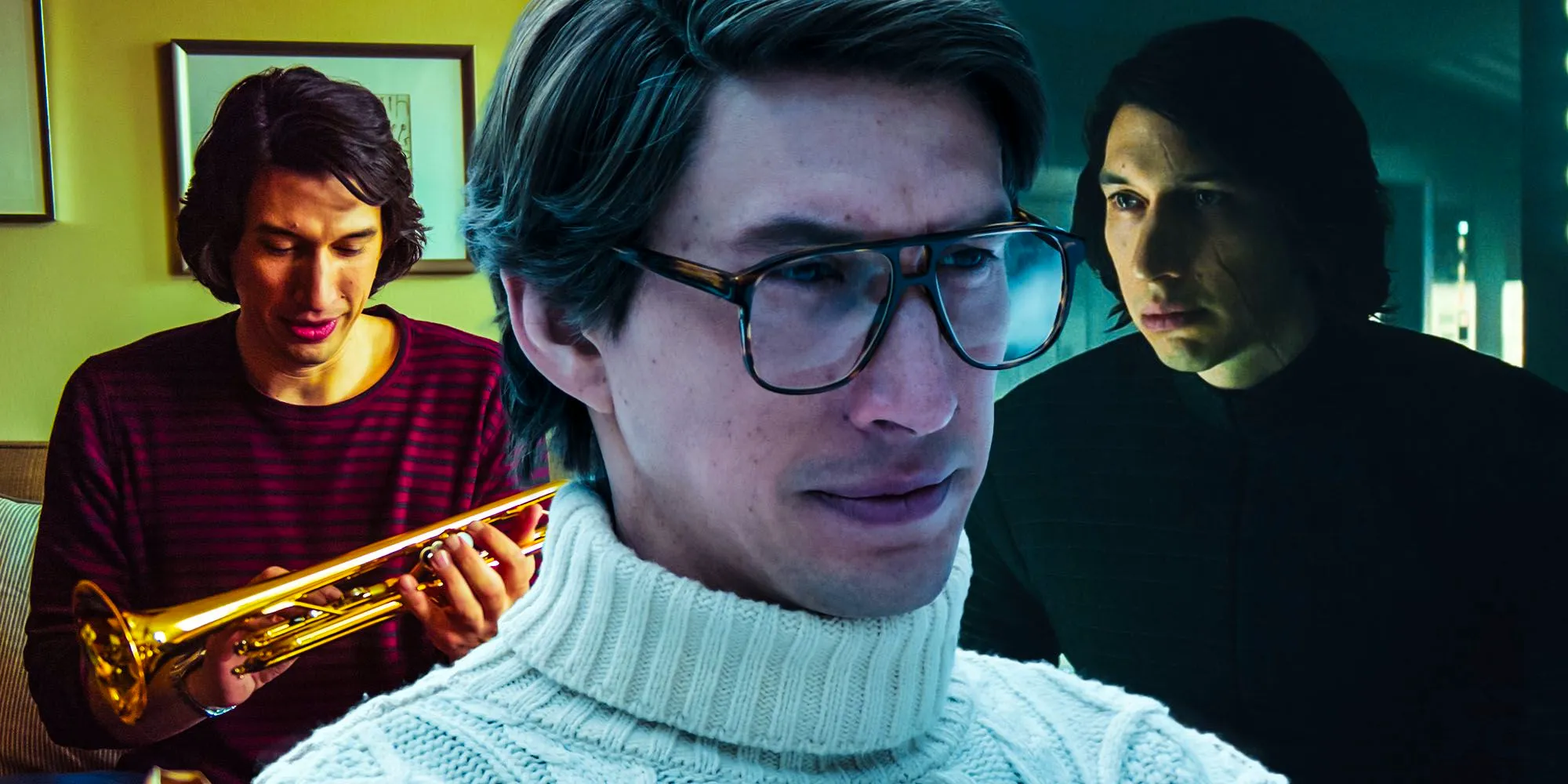 Collage of Adam driver movies - marriage story house of gucci last jedi Image