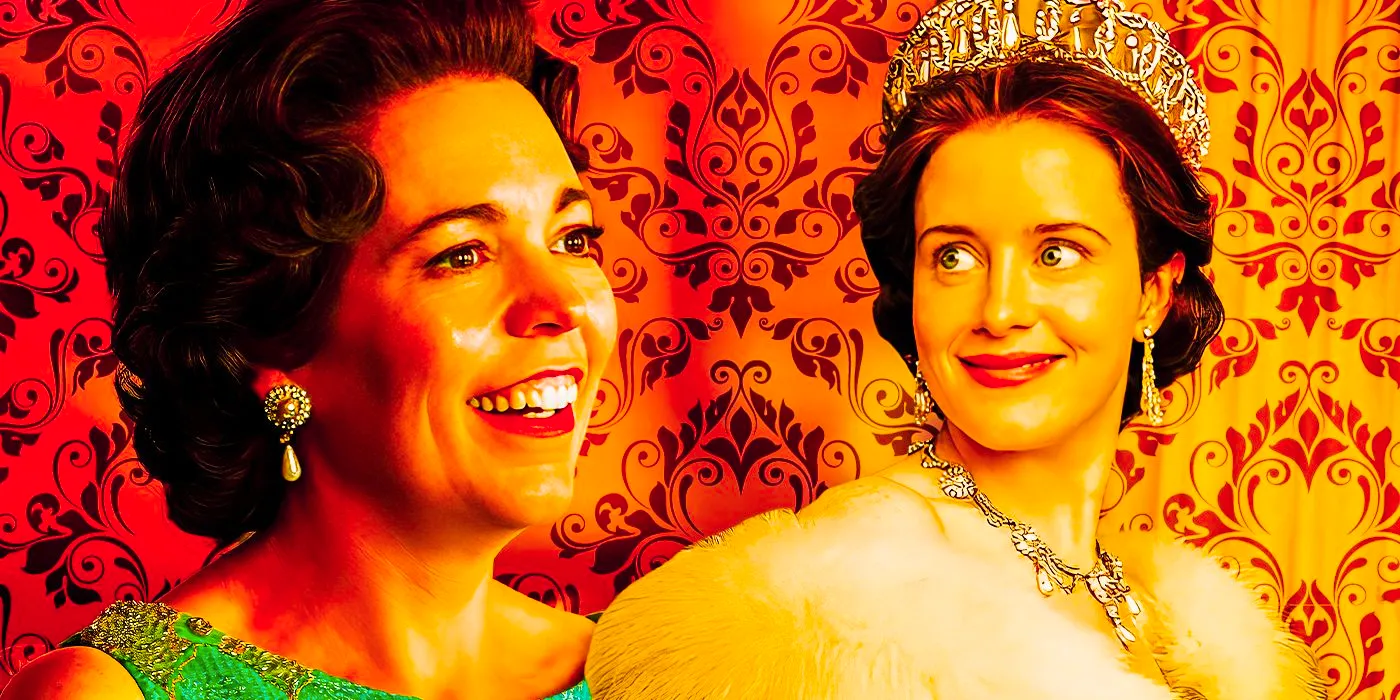 Collage of both Claire Foy and Olivia Colman as Queen Elizabeth II in The Crown Image