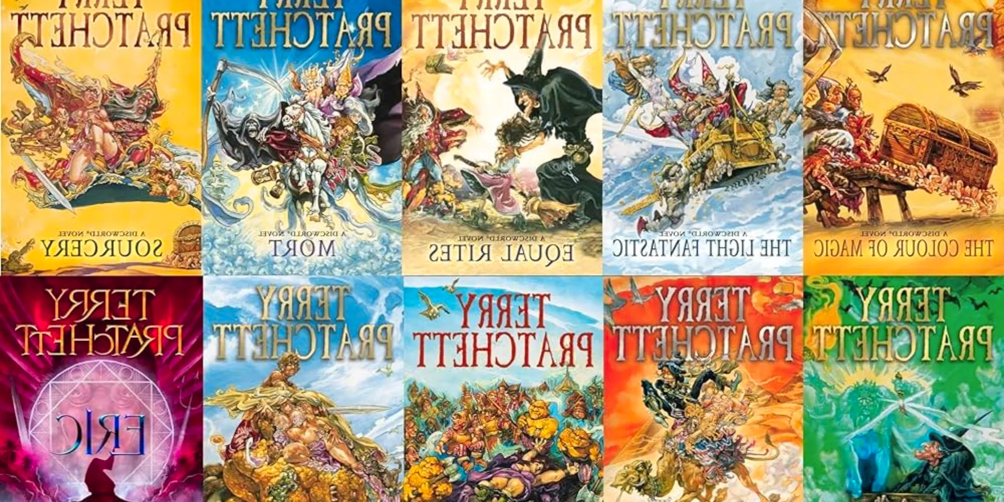 Collage of Discworld book covers Image