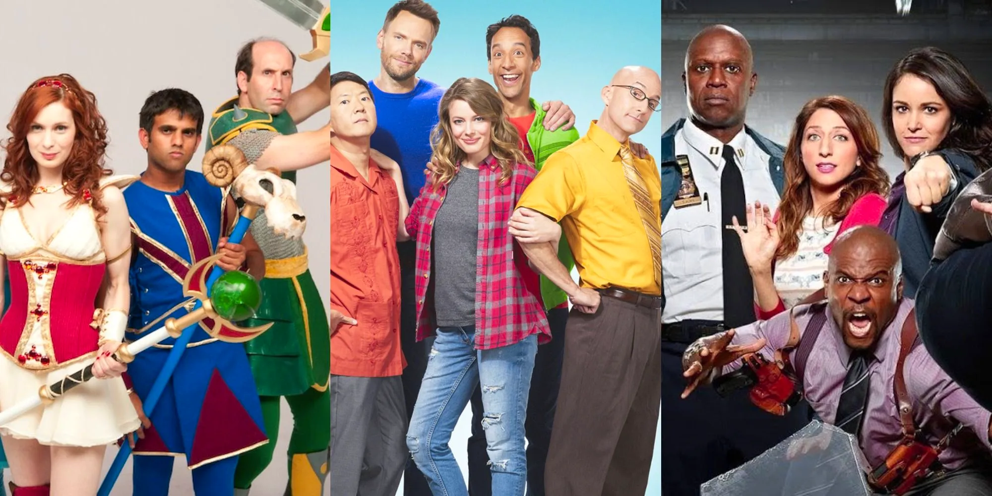 Collage of group shots of main characters from Brooklyn Nine-Nine, Community and The Guild Image