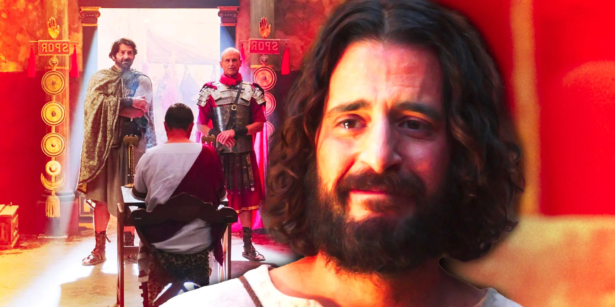 Collage of Jonathan Roumie as Jesus in The Chosen. Image