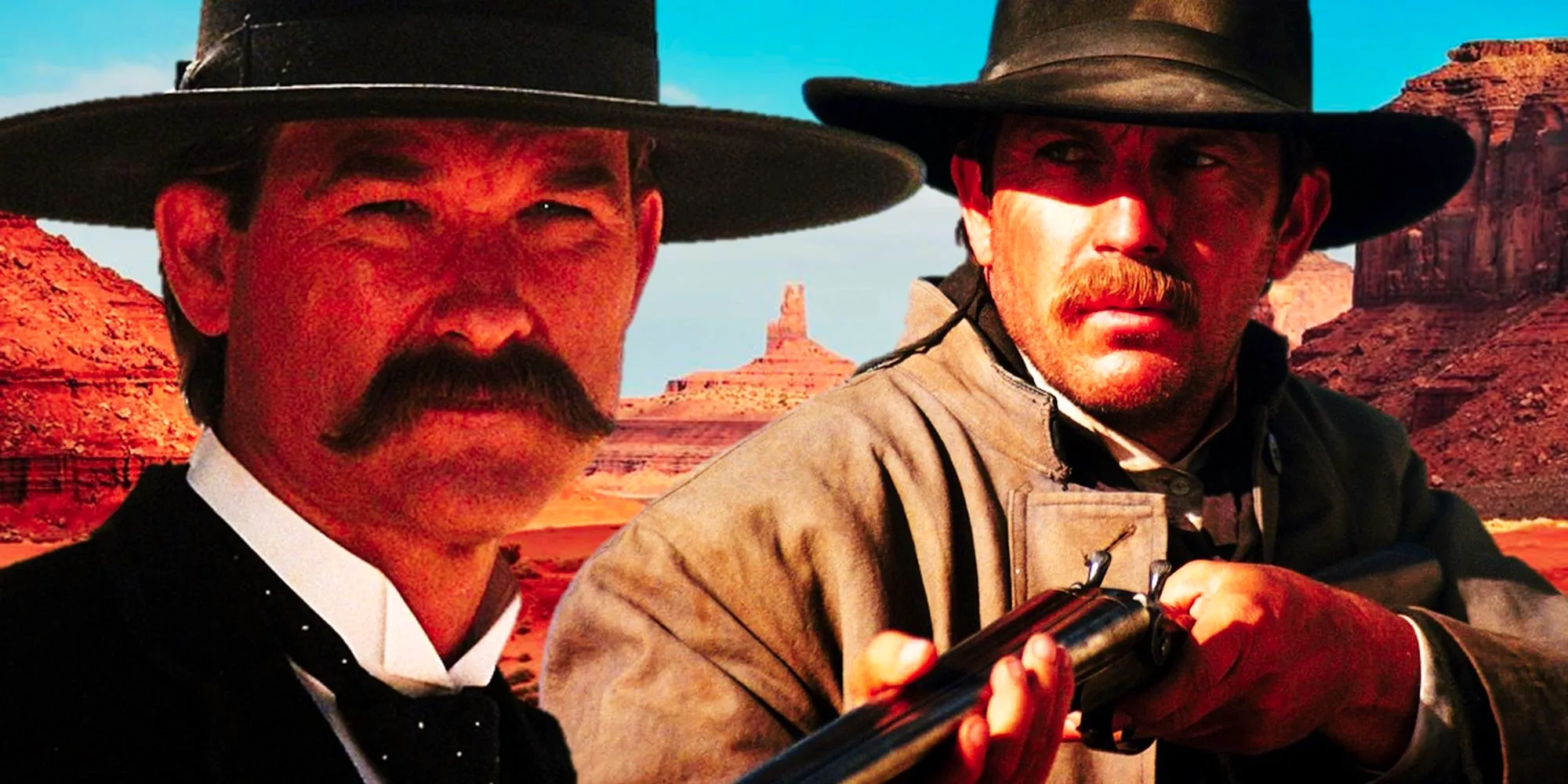 Collage of Kevin Costner and Kurt Russell as Wyatt Earp Image