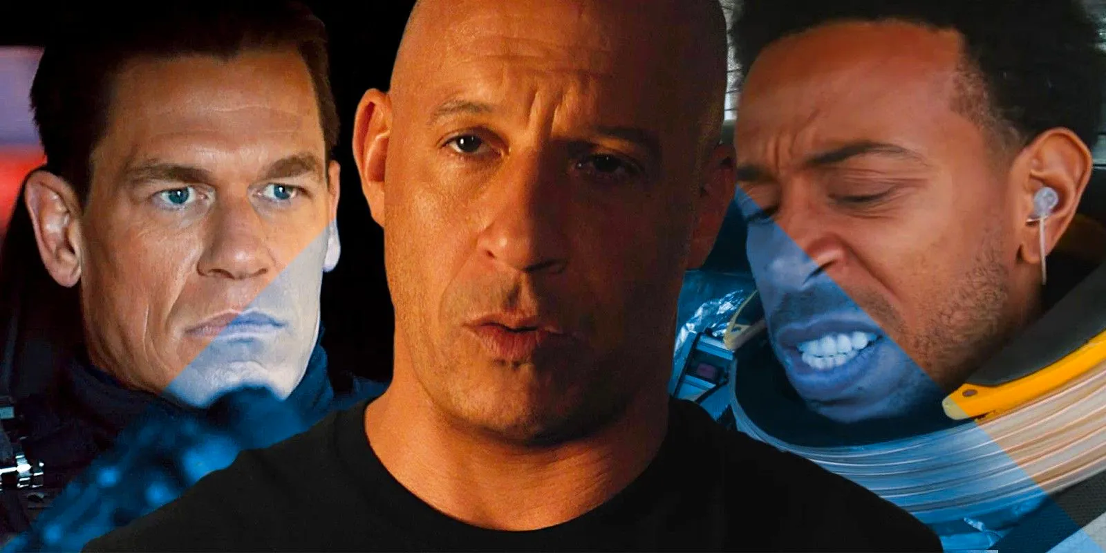 Collage of Ludacris, Vin Diesel (Dom Toretto), and John Cena in Fast & Furious 9 Image