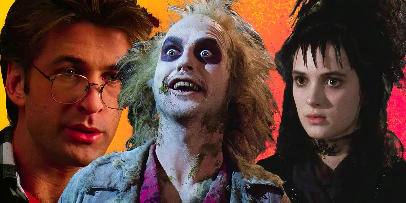 Collage of Lydia, Beetlejuice, and Adam from the movie Beetlejuice Image