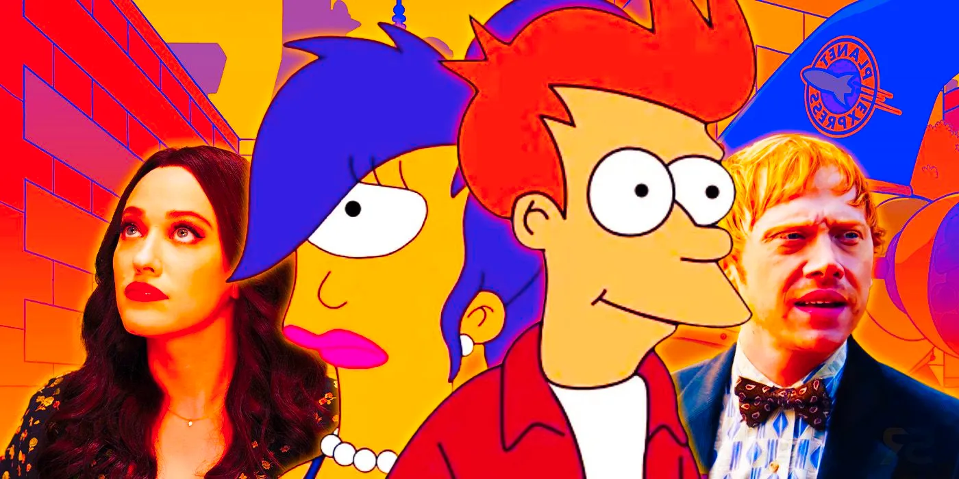 Collage of Rupert Grint, Fry and Leela from Futurama, and Kat Dennings Image