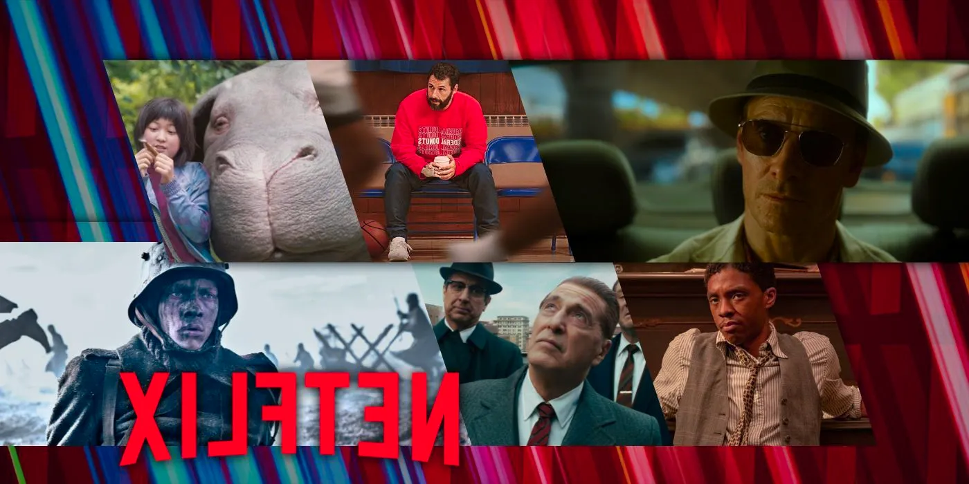 Collage of The Killer, Hustle, Okja, Ma Rainey's Black Bottom, The Irishman and All Quiet on the Western Front with the Netflix logo Image