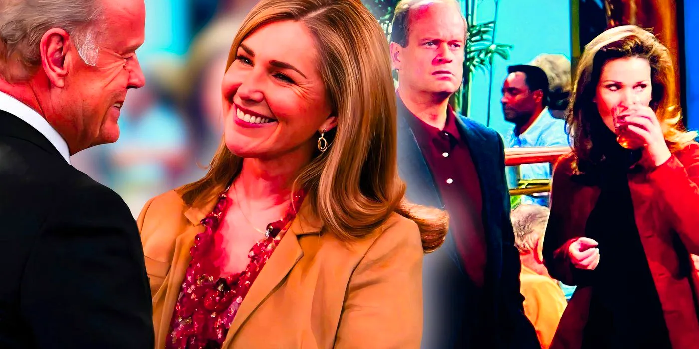 Collage Peri Gilpin as Roz Doyle and Kelsey Grammer as Frasier Crane in Frasier and Frasier (2023) Image