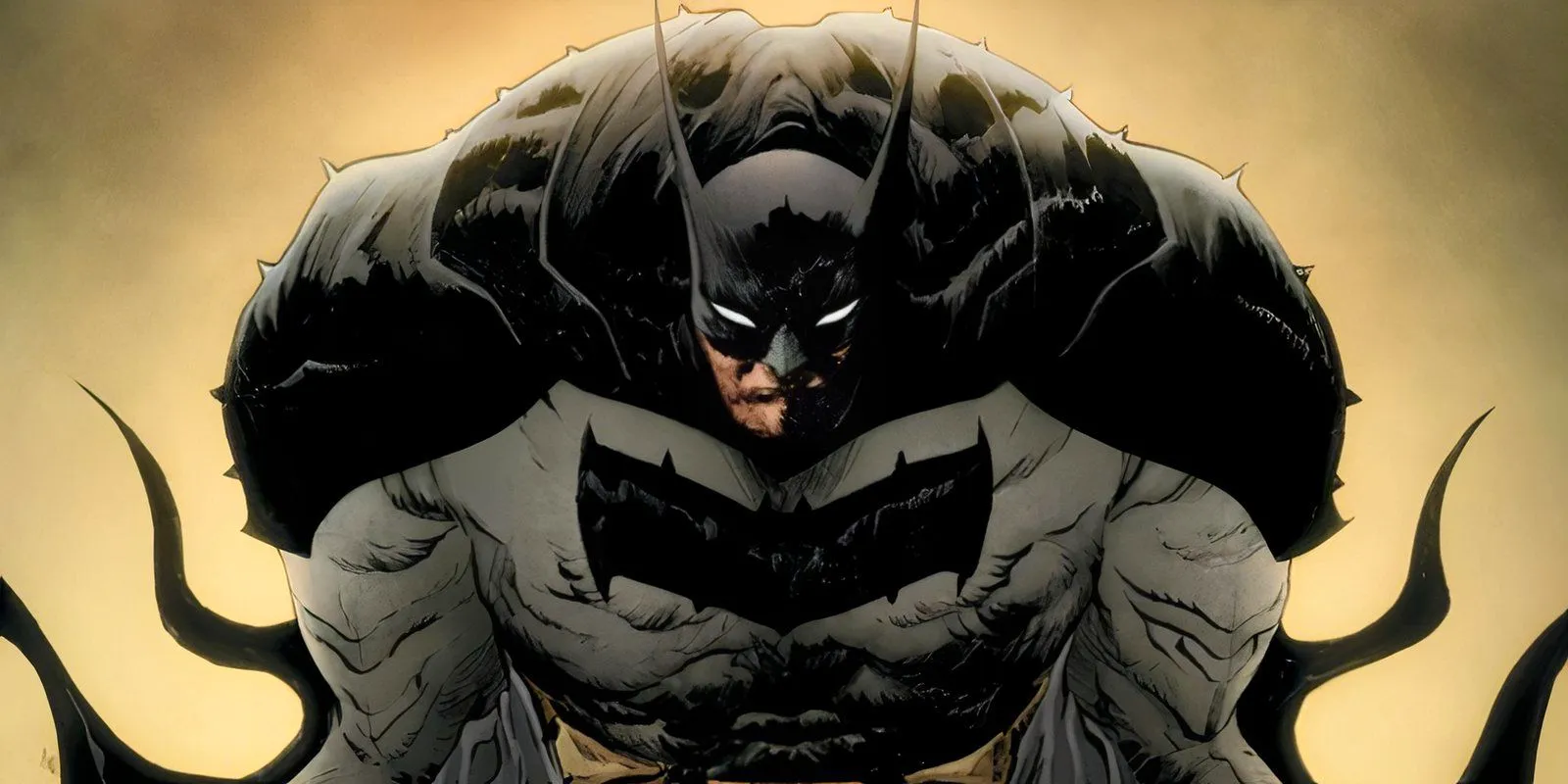 Comic book art: Absolute Batman hunches over. Image