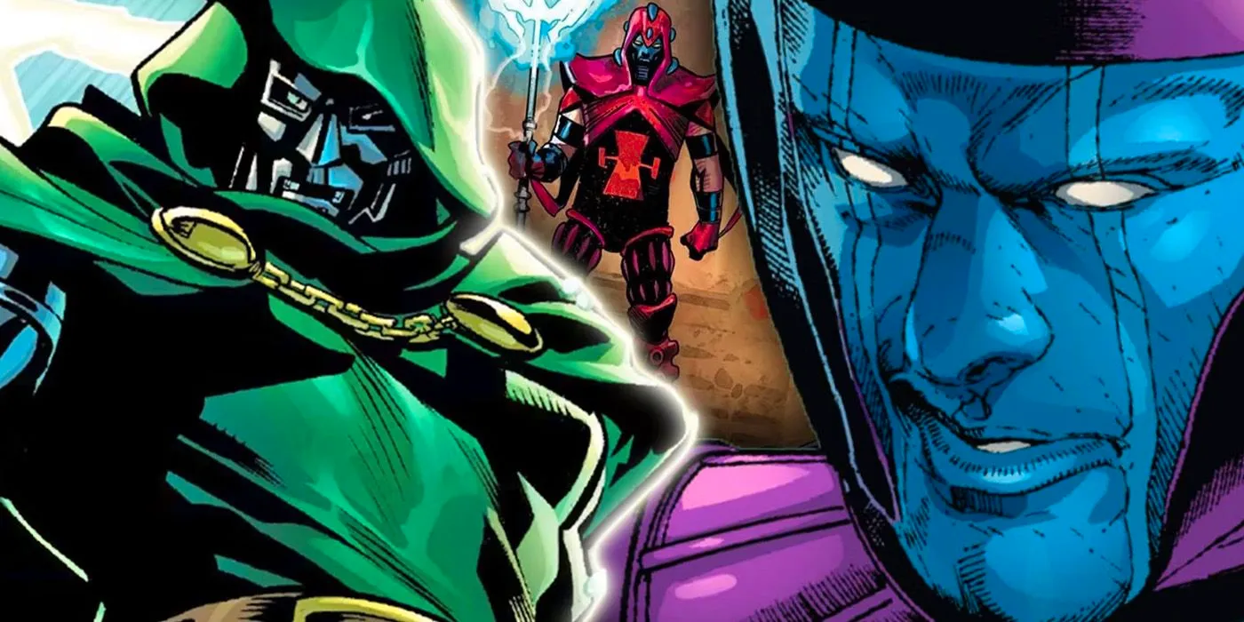 Comic book art: kang the conqueror doctor doom and the scarlet centurion in marvel comics Image