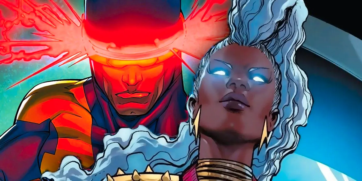 Comic book art: Storm (left) and Cyclops (right) from X-Men's Krakoan Era. Image