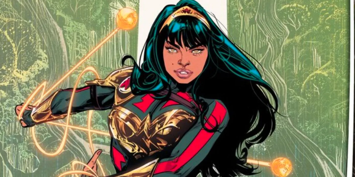 Comic book art: Wonder Girl Yara Flor wields bolas. Image