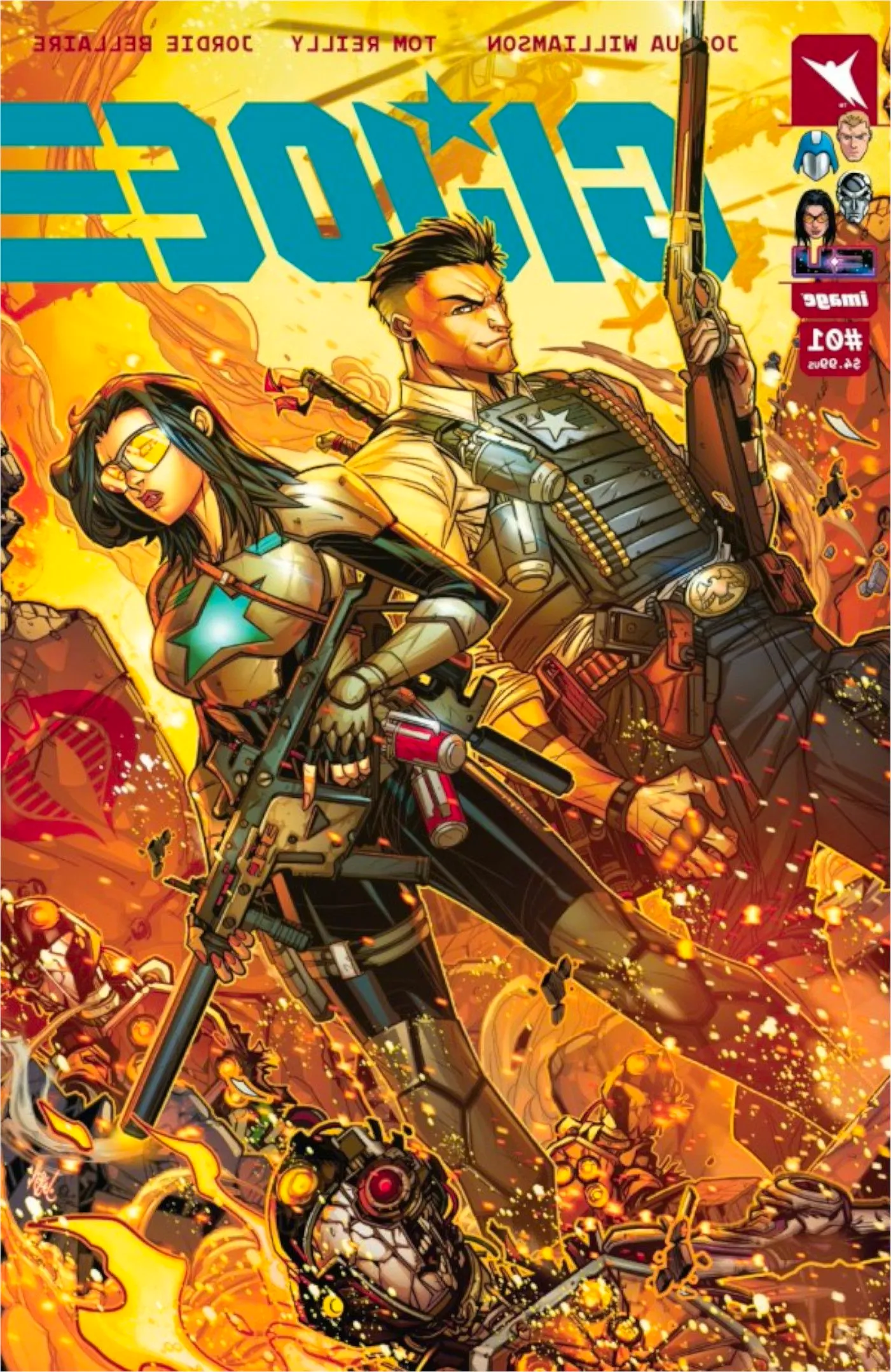 Comic book cover: RIsk and Baroness stand side-by-side on the battlefield. Image