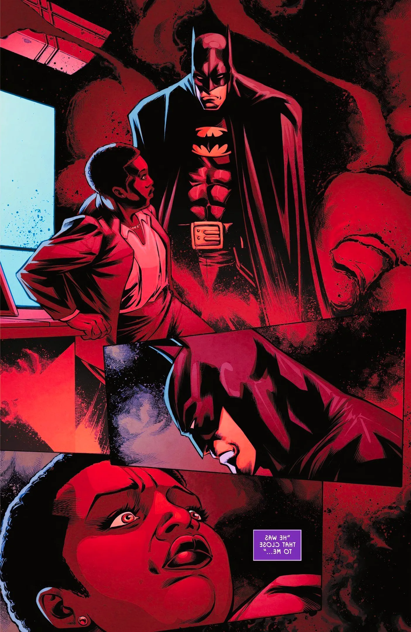 Comic book page: Batman confronts Amanda Waller in Belle Reve. Image