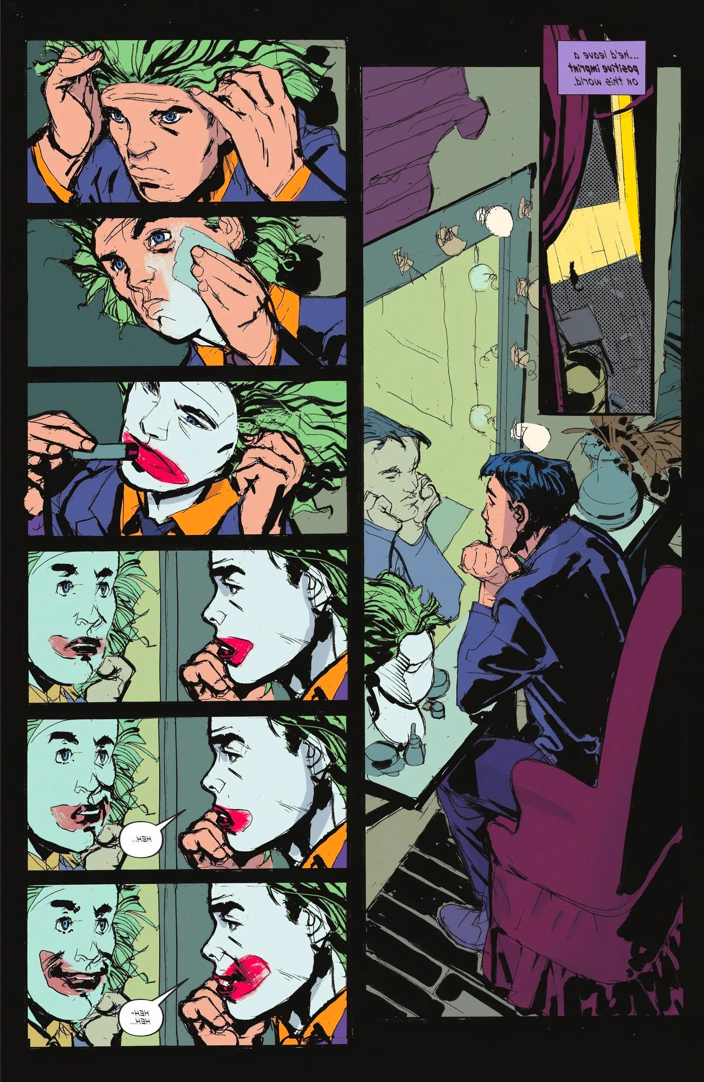 Comic book page: Jason Todd Putting On Makeup To Become The Joker Image