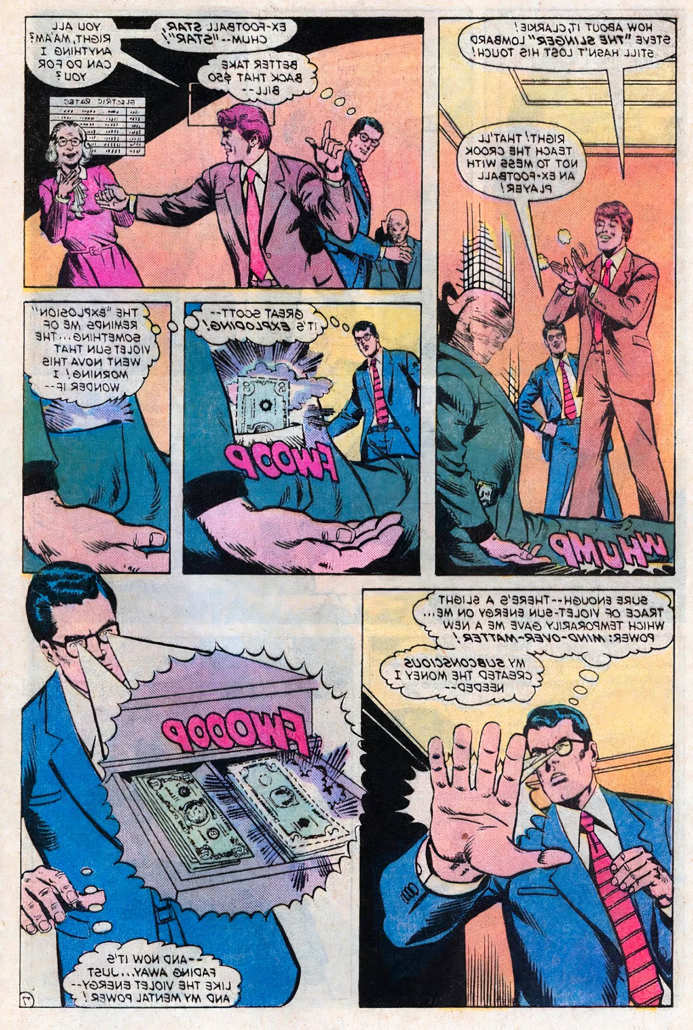 Comic book page: Superman demonstrates his 