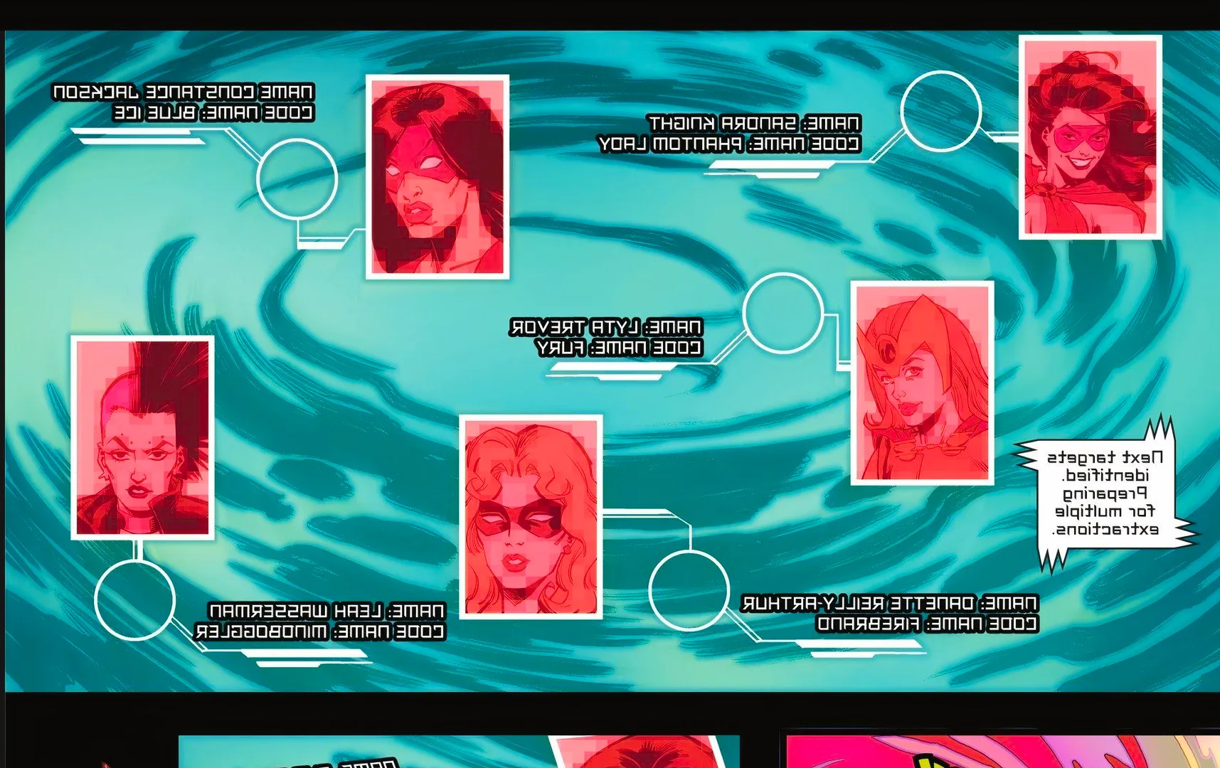 Comic book panel: Lyta Trevor's name appears in the Well of Souls alongside other Pre-Crisis characters. Image