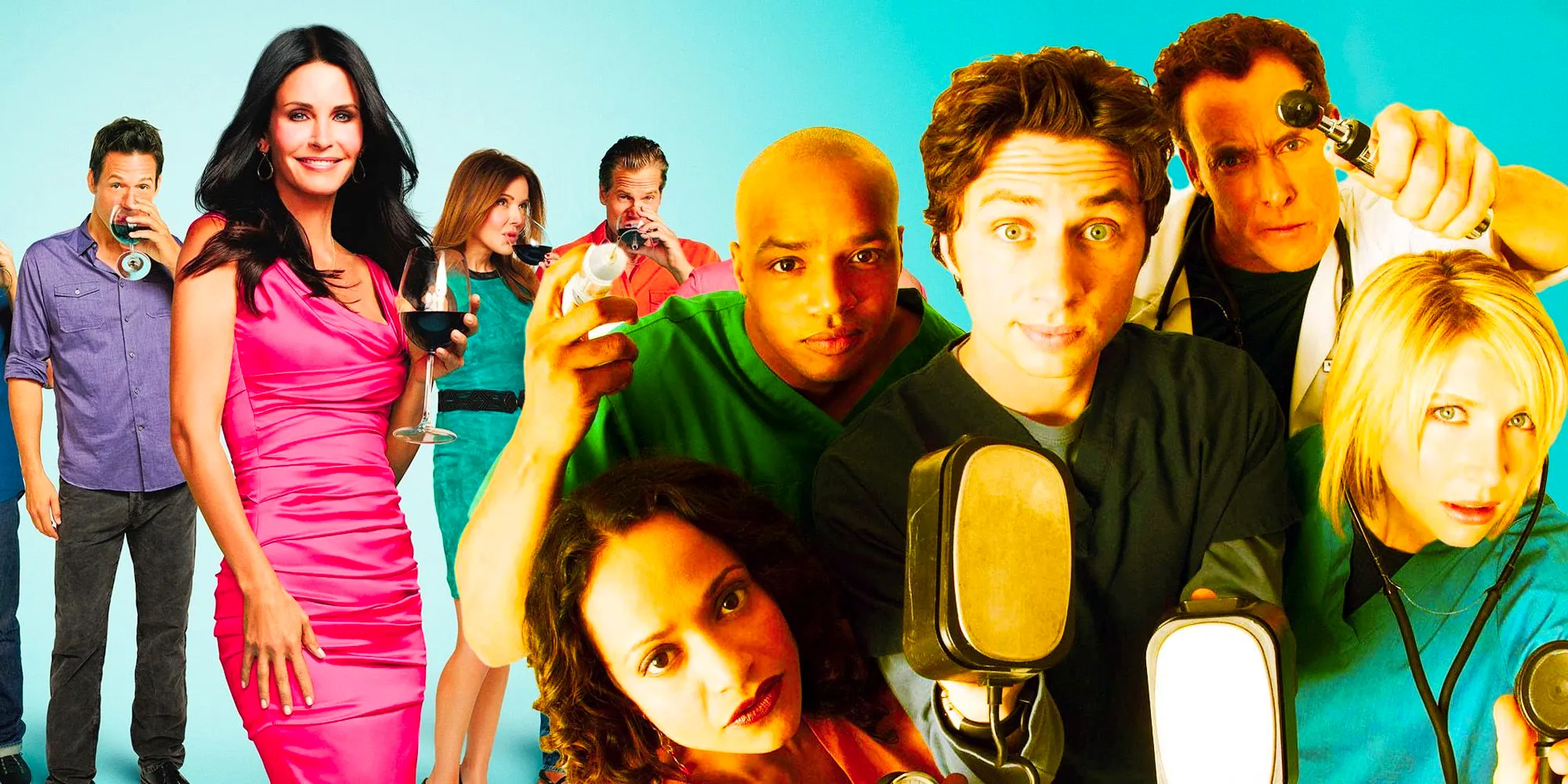 Composite image of the main casts of Scrubs and Cougar Town. Image