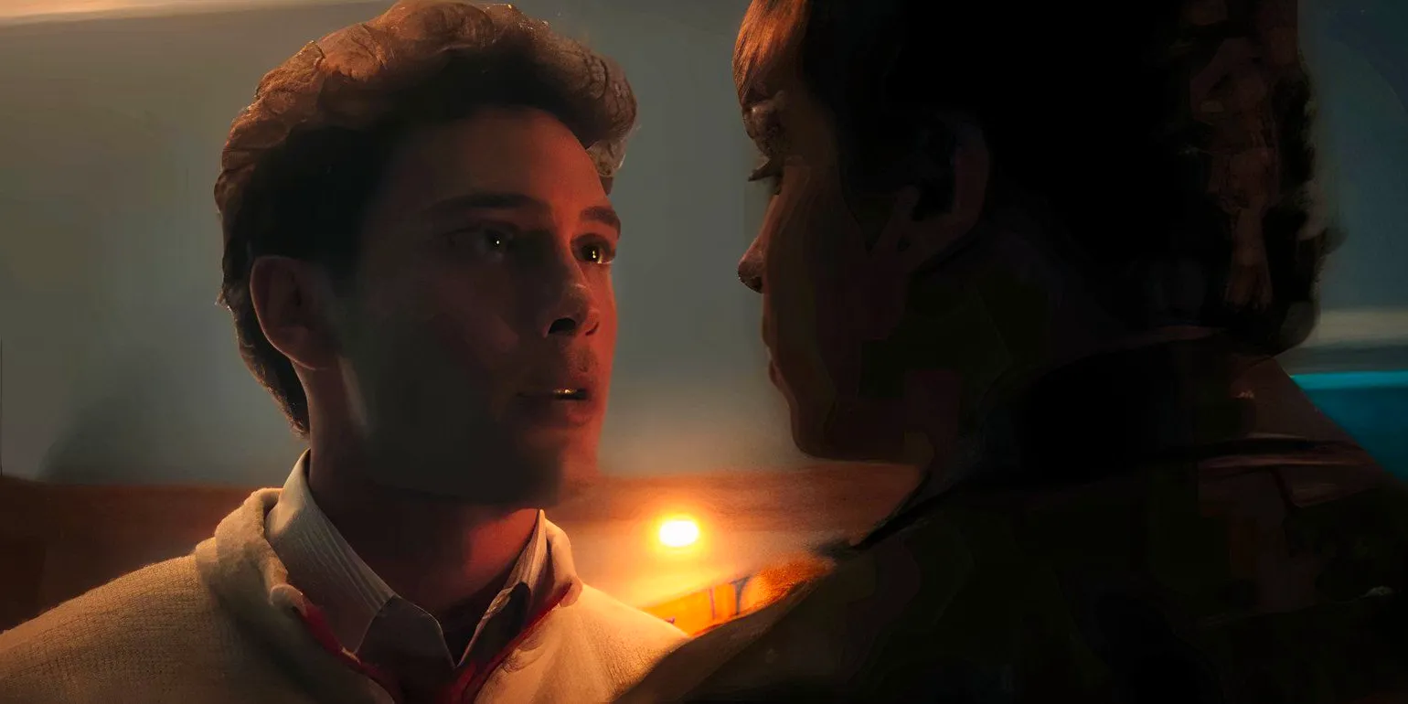 Cooper Koch as Erik looking hopefully at Lyle in Monsters: The Lyle and Erik Menendez Story Image