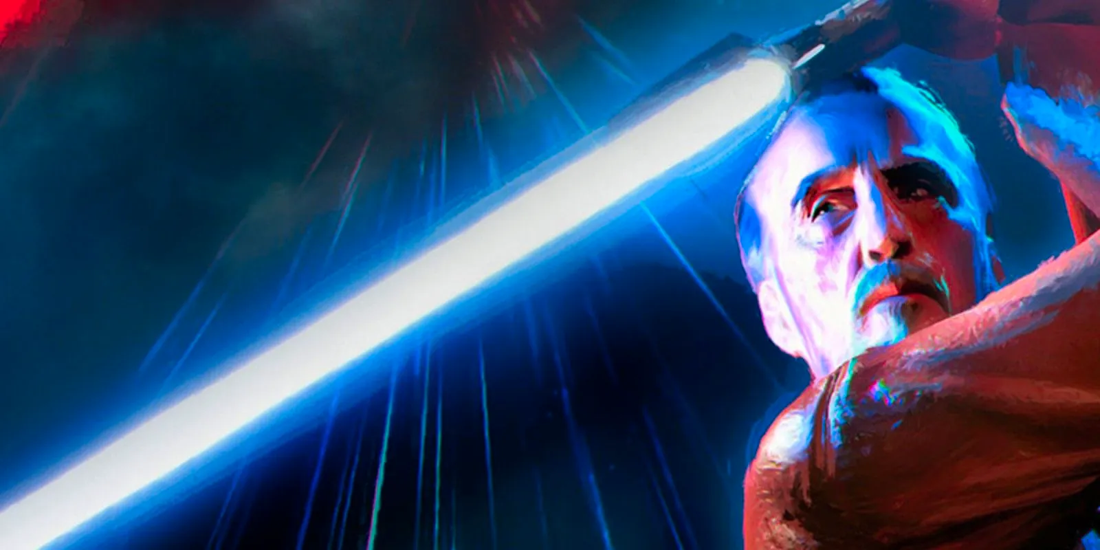 Count Dooku with a blue lightsaber on Jedi Lost Star Wars novel Image