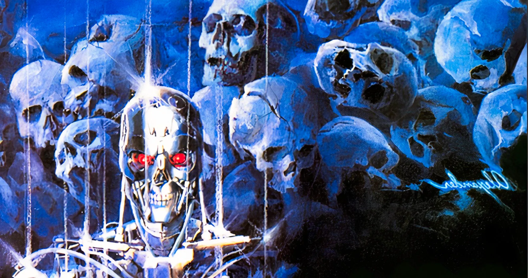 Cropped cover of Terminator The Burning Earth, featuring a Terminator exoskeleton surrounded by skulls Image