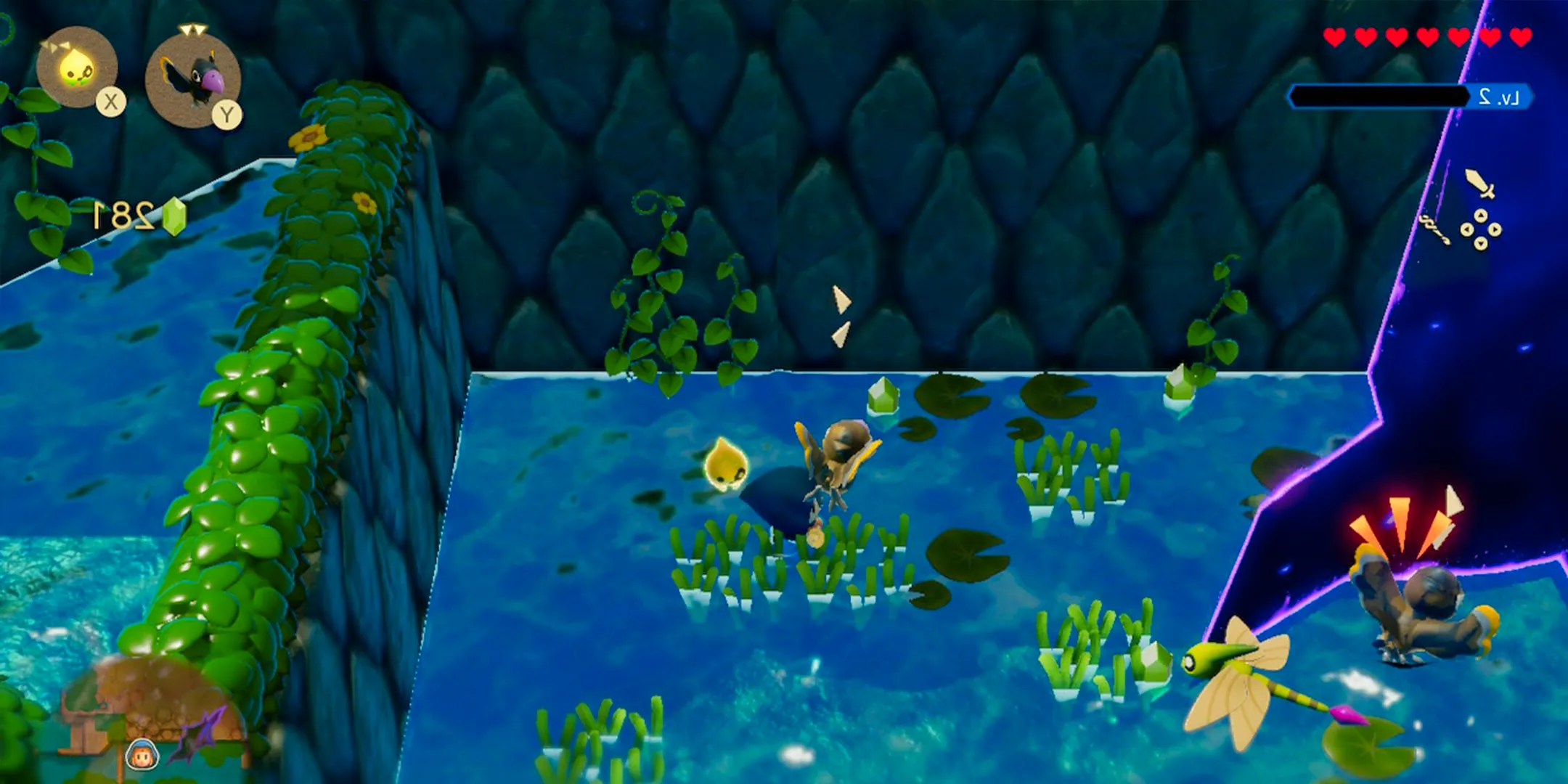 Crow being used to attack enemies in a lake in Zelda Echoes of Wisdom Image