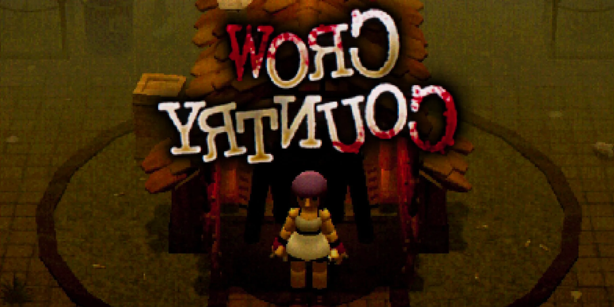 Crow Country logo superimposed over an image of game protagonist Mara in front of a shack. Image