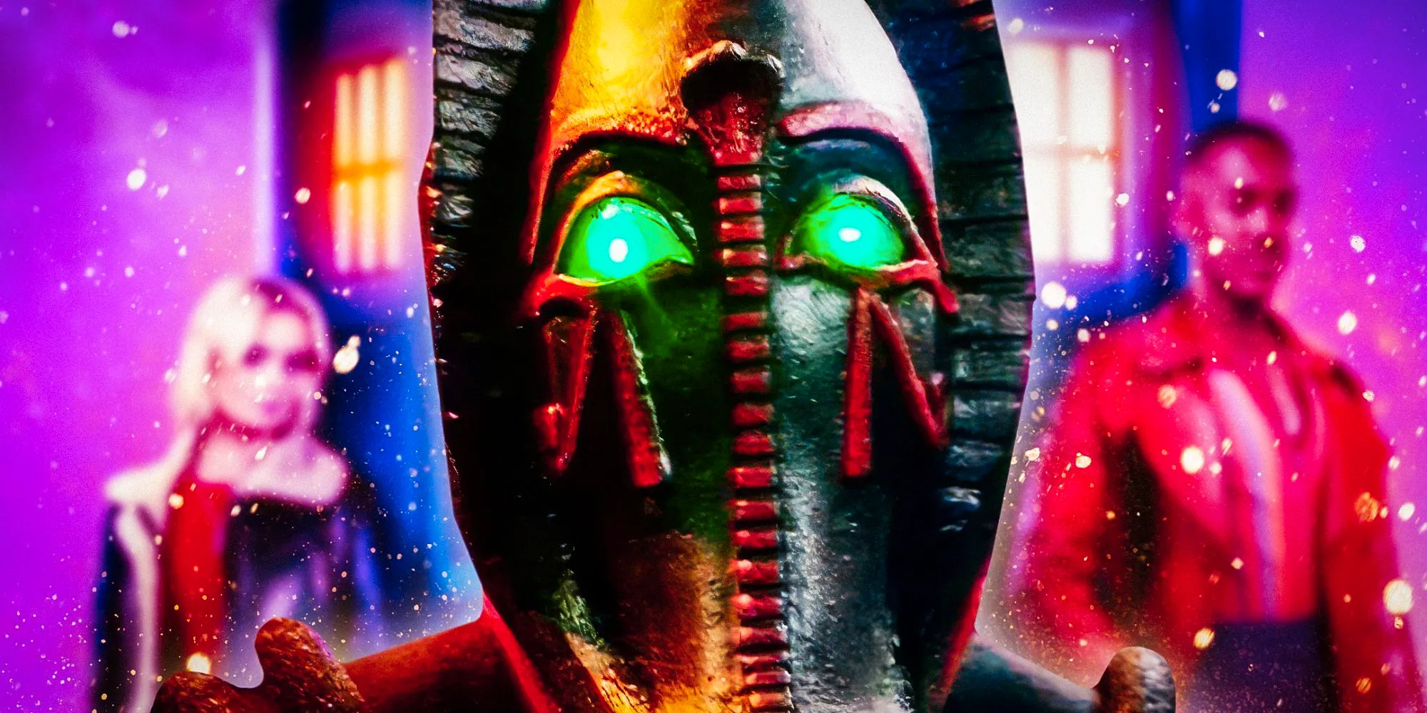 Custom Doctor Who image of Sutekh with Ncuti Gatwa's Fifteenth Doctor and Millie Gibson's Ruby Sunday in the background Image