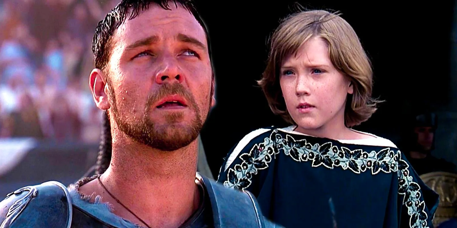 Custom image of a young Lucius and Maximus looking up in Gladiator Image