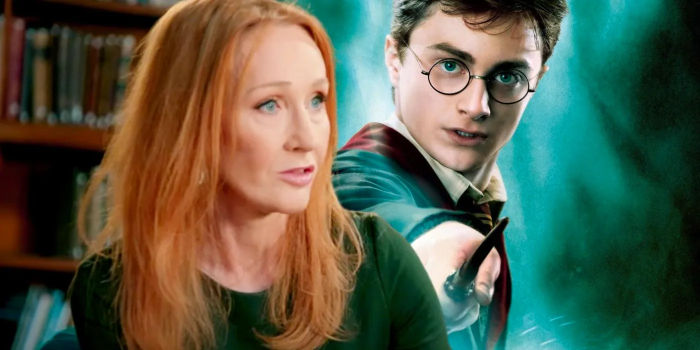 Custom image of Daniel Radcliffe as Harry Potter and JK Rowling. Image