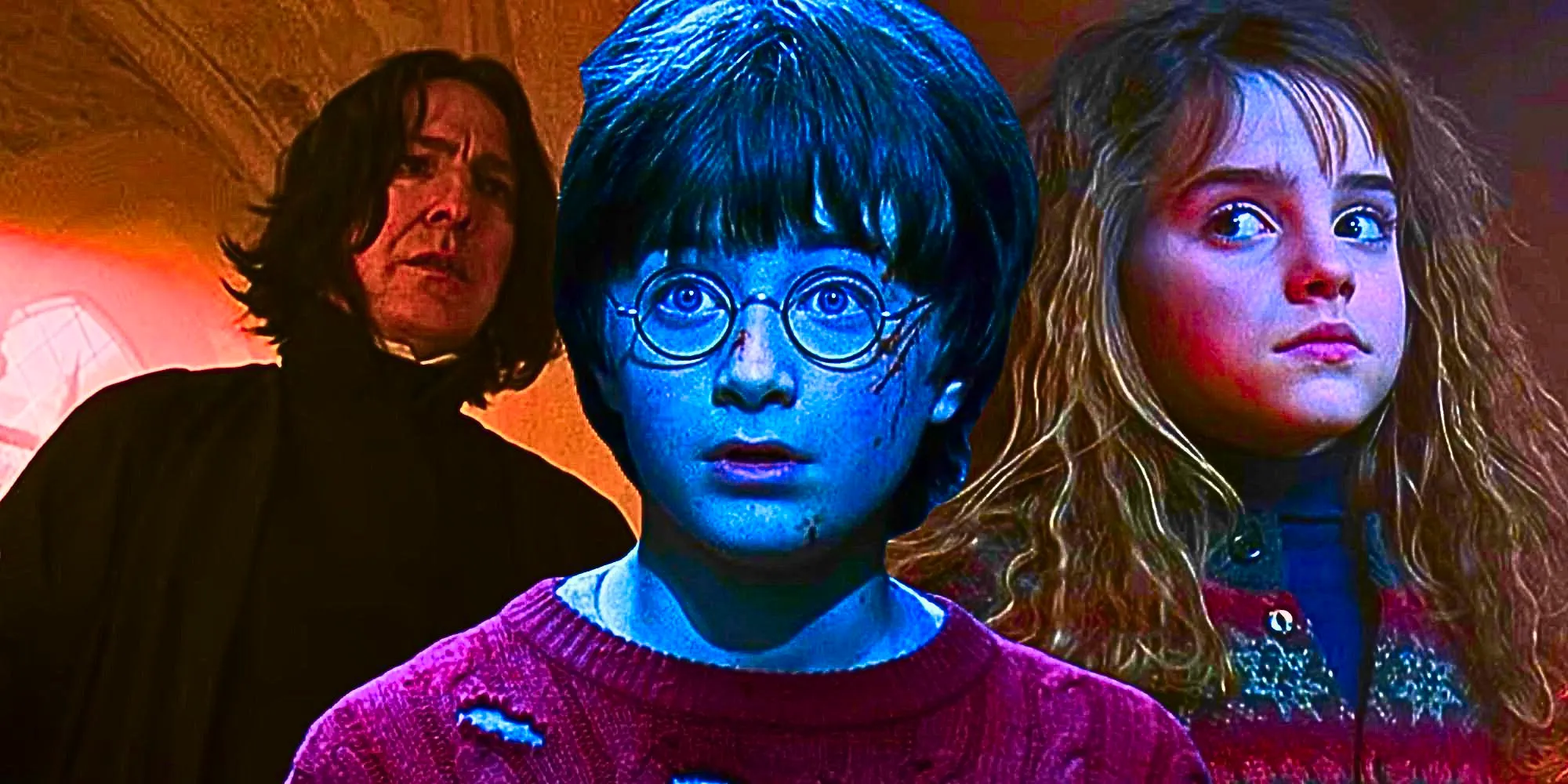 Custom image of Daniel Radcliffe as Harry Potter, Emma Watson as Hermione Granger, and Alan Rickman as Severus Snape Image