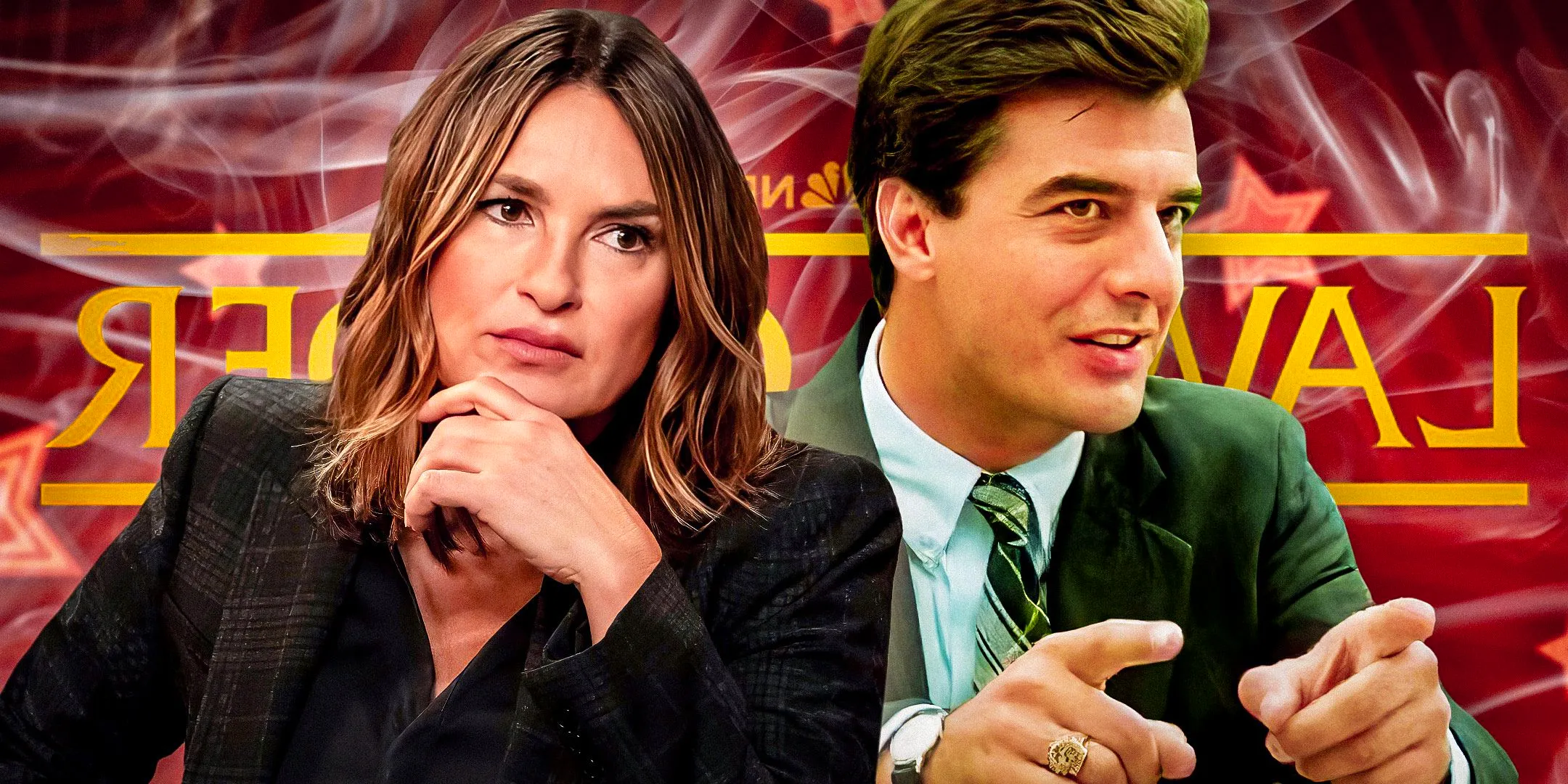 Custom image of Logan (Chris Noth) and Benson (Mariska Hargitay) in front of the Law & Order logo Image