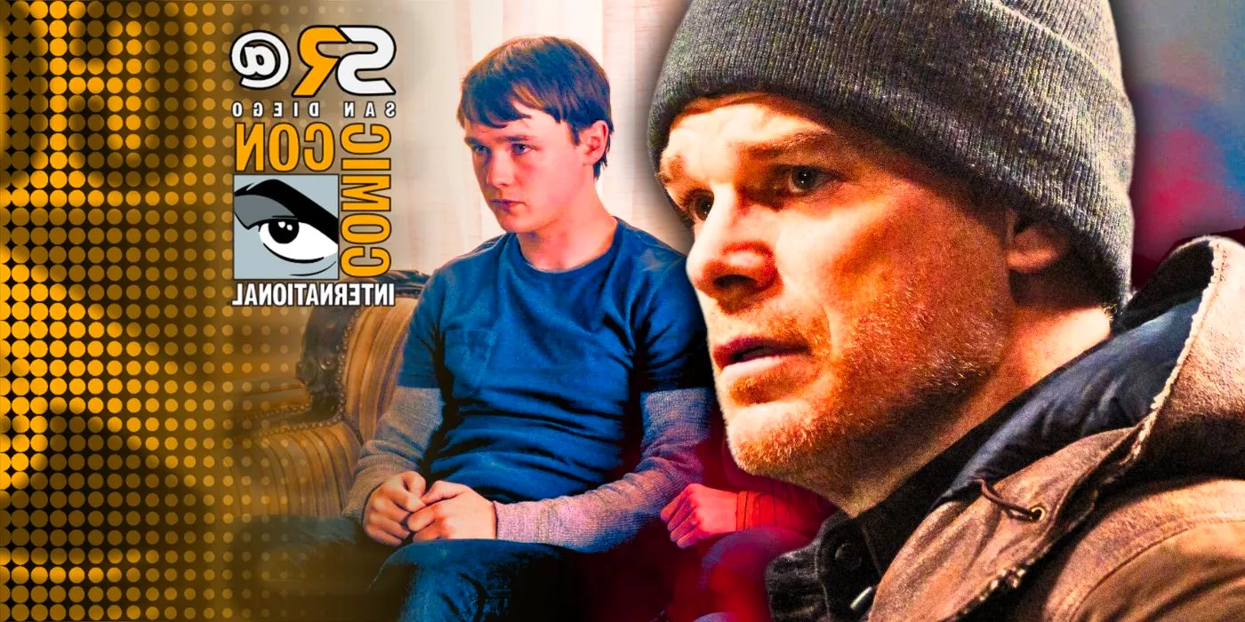 Custom image of Michael C Hall as Dexter Morgan and Jack Alcott as Harrison with the Comic-Con 2024 overlay Image