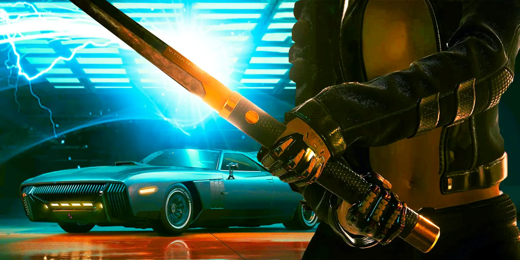 Cyberpunk 2077 Byakko katana with the R-7 Sterling car Image