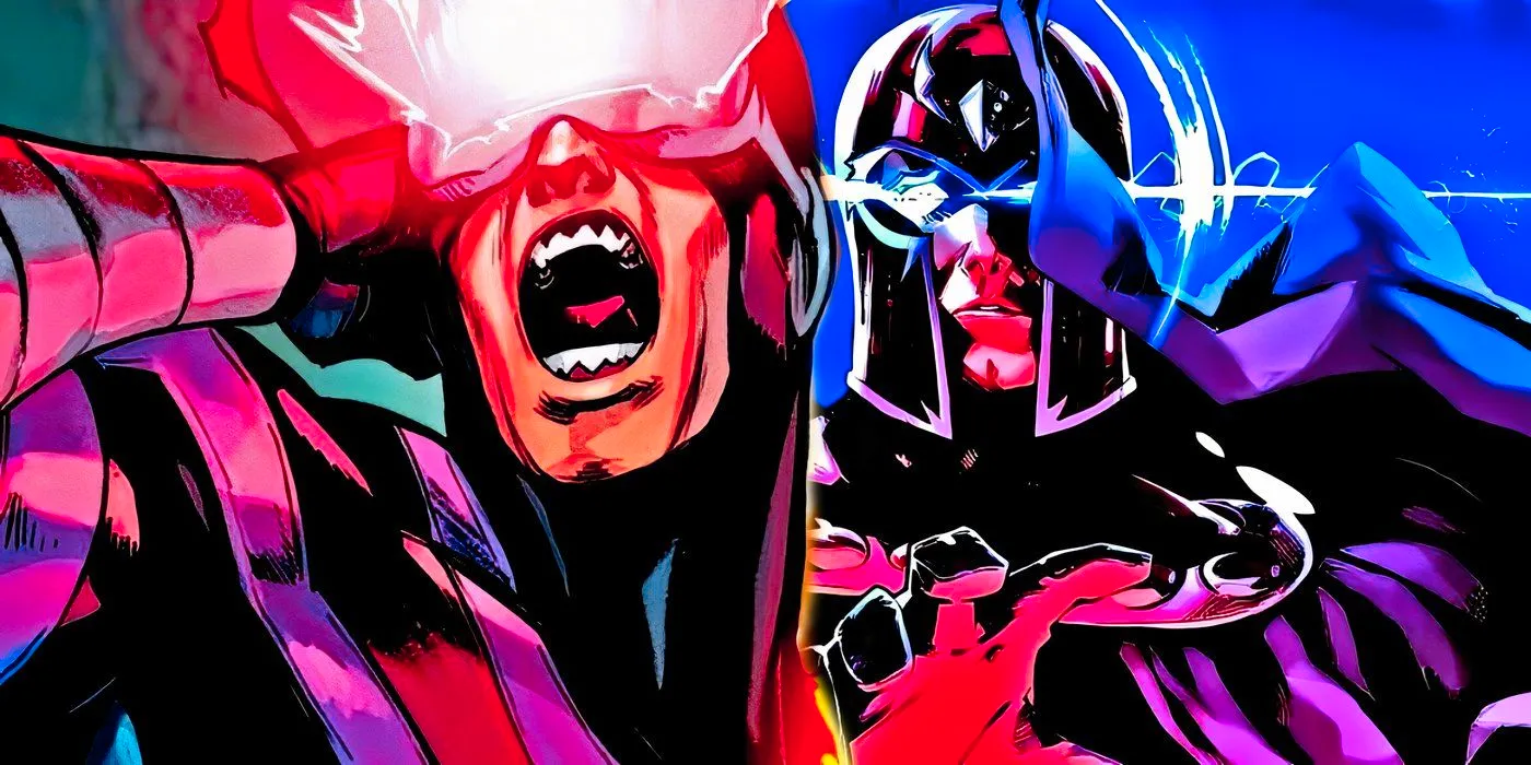 Cyclops blasting his eye beams with Magneto behind him. Image