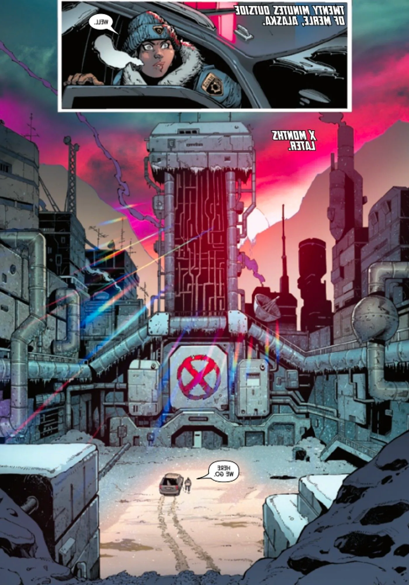 Cyclops' team's new home base, a former Sentinel factory in Alaska, debut in X-Men #1. Image