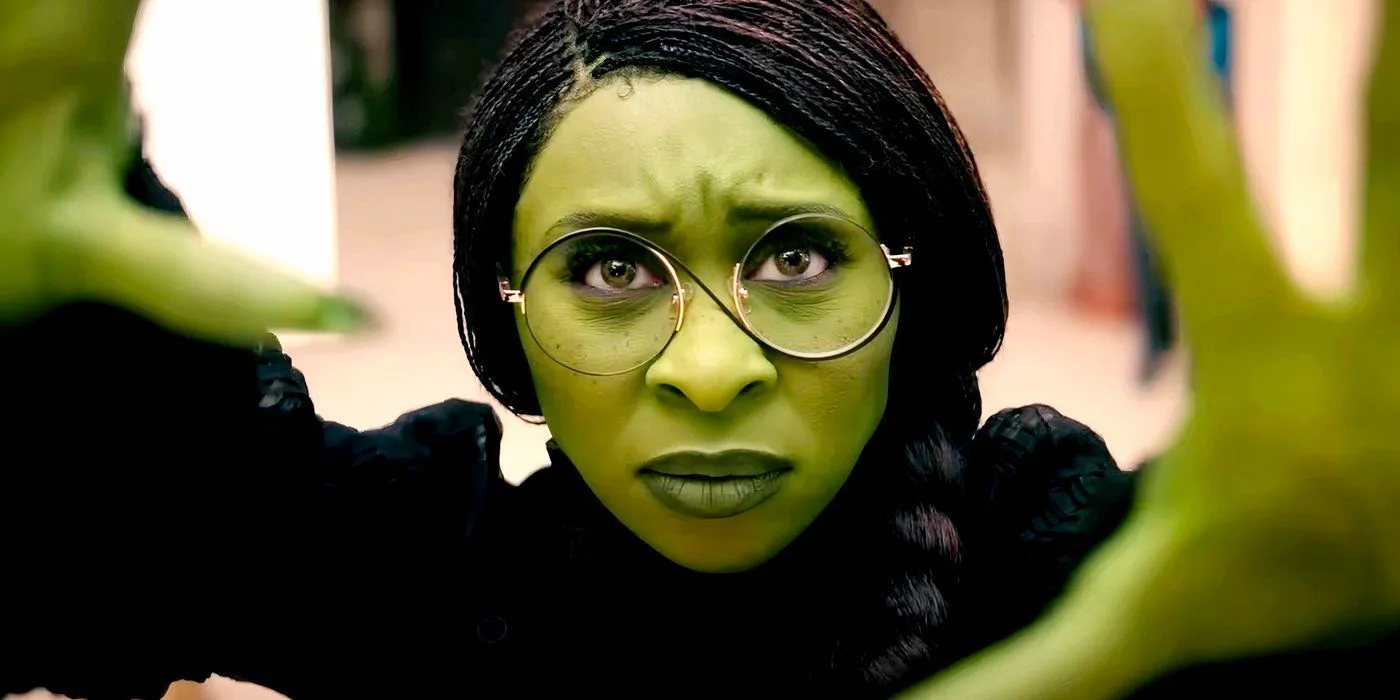 Cynthia Erivo as Elphaba using her magic in Wicked. Image