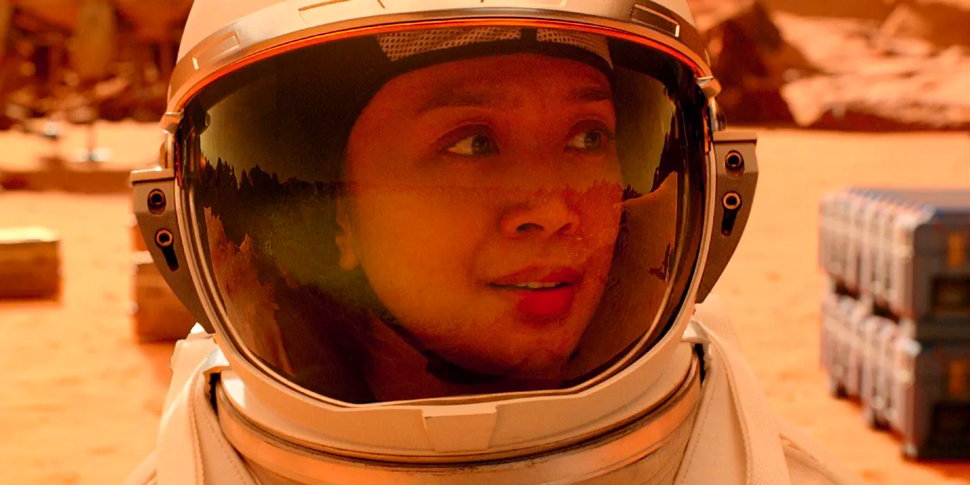 Cynthy Wu as Kelly Baldwin looking panicked in a Spacesuit in For All Mankind Season 4 Image