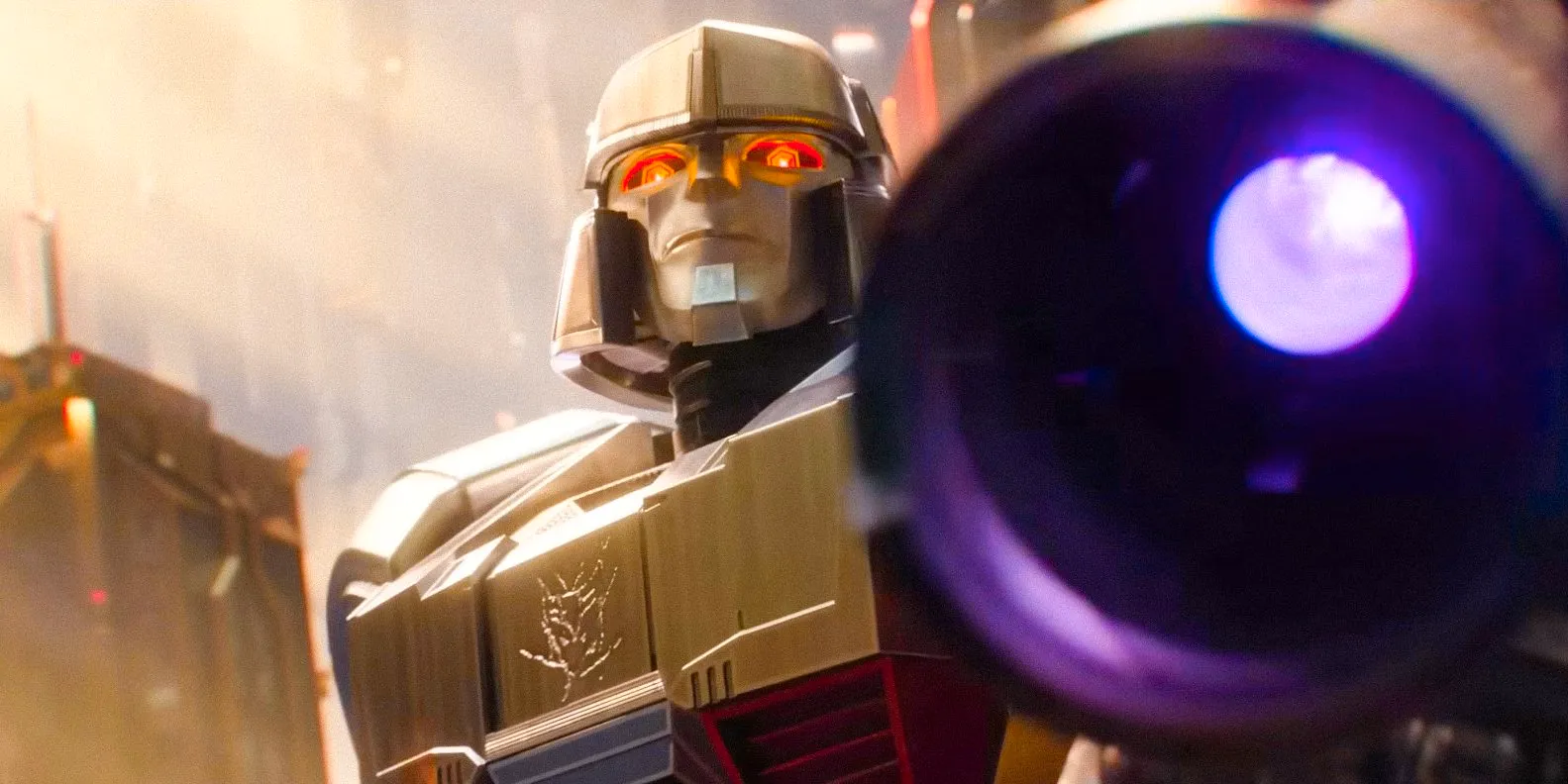 D-16 / Megatron (Brian Tyree Henry) aiming his laser weapon in Transformers One Image