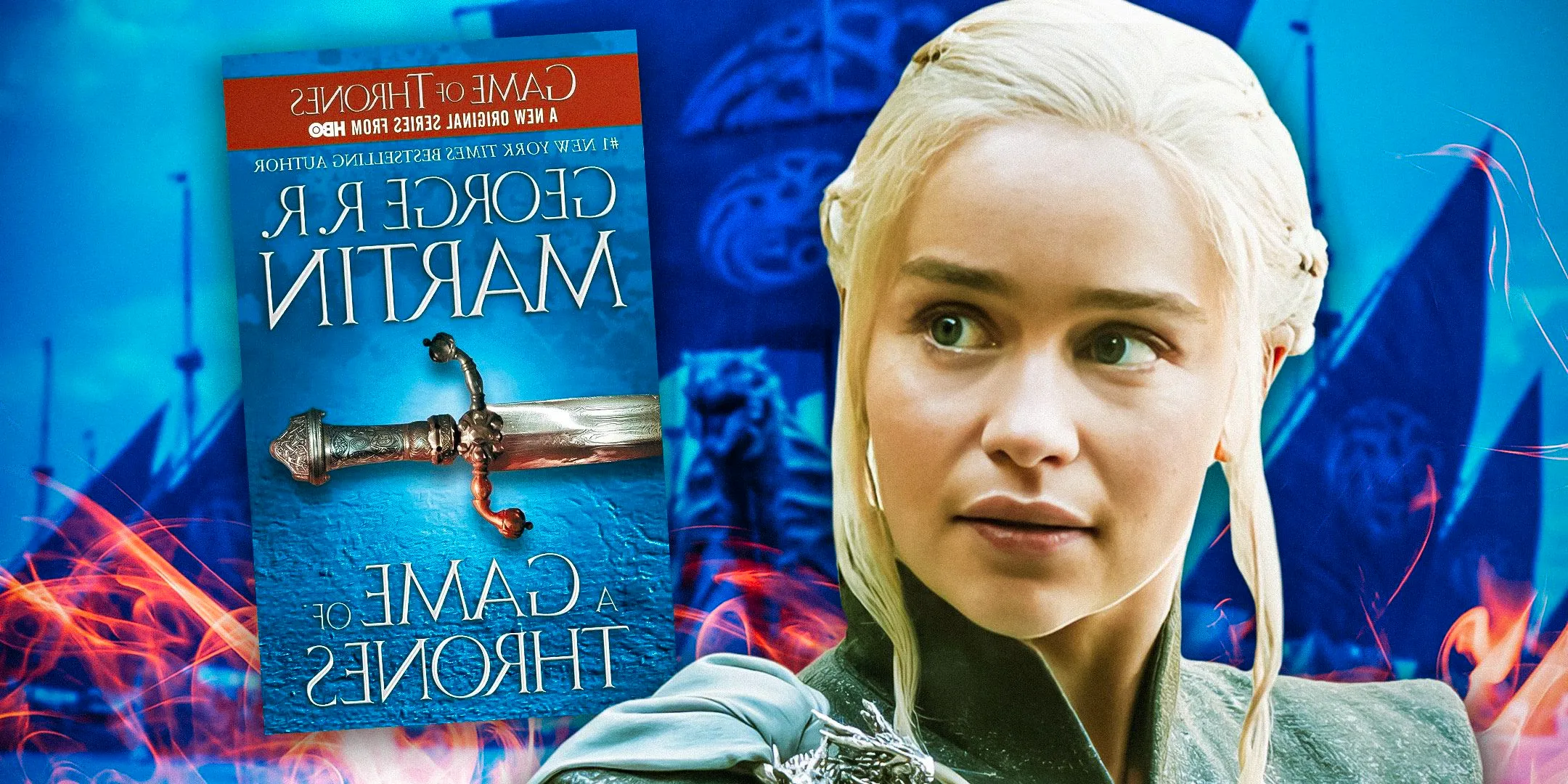 Daenerys Targaryen with the cover of A Game of Thrones Image