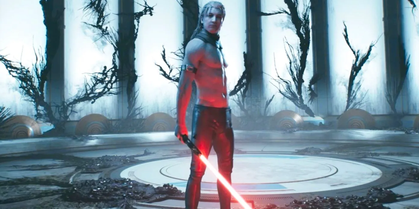 Dagan Gera and Corrupted Red Lightsaber. Image