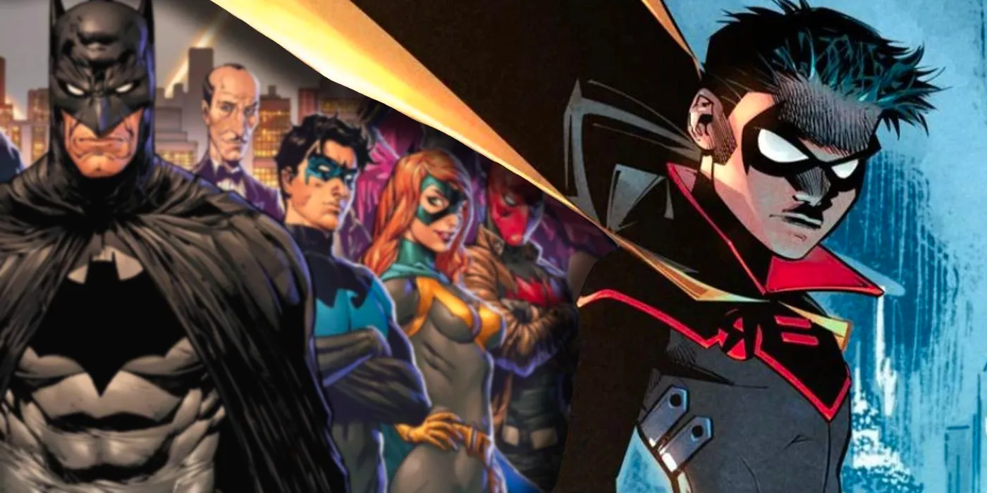 Damian Wayne (left) and the Bat-Family (right). Image