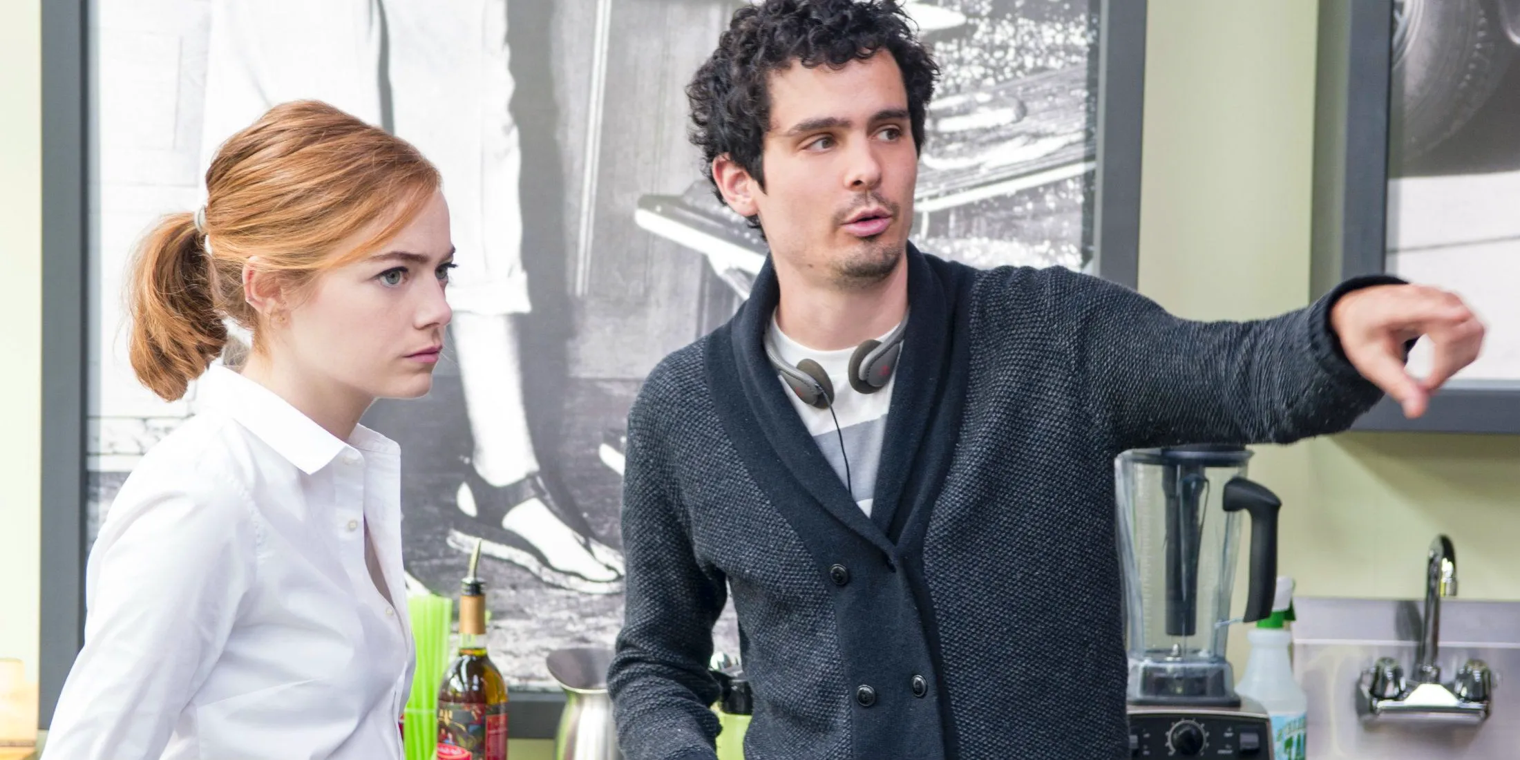 Damien Chazelle and Emma Stone on La La Land set Image