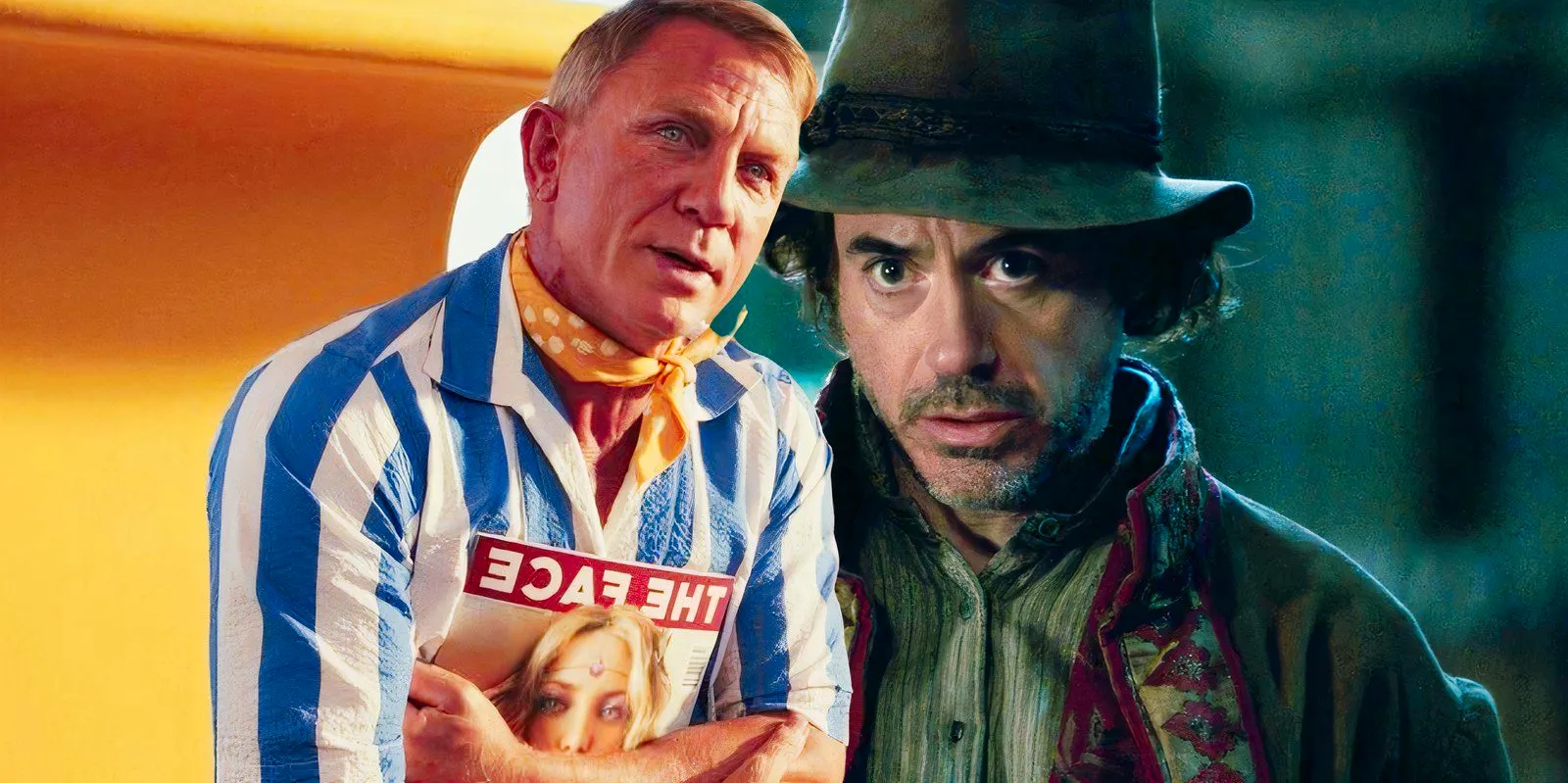 Daniel Craig as Benoit Blanc juxtaposed with Robert Downey Jr as Sherlock Holmes Image