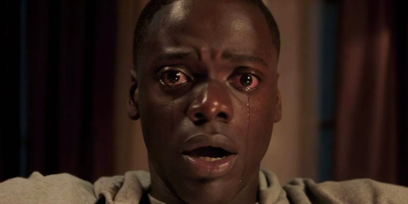 Daniel Kaluuya crying as Chris Washington in Get Out. Image