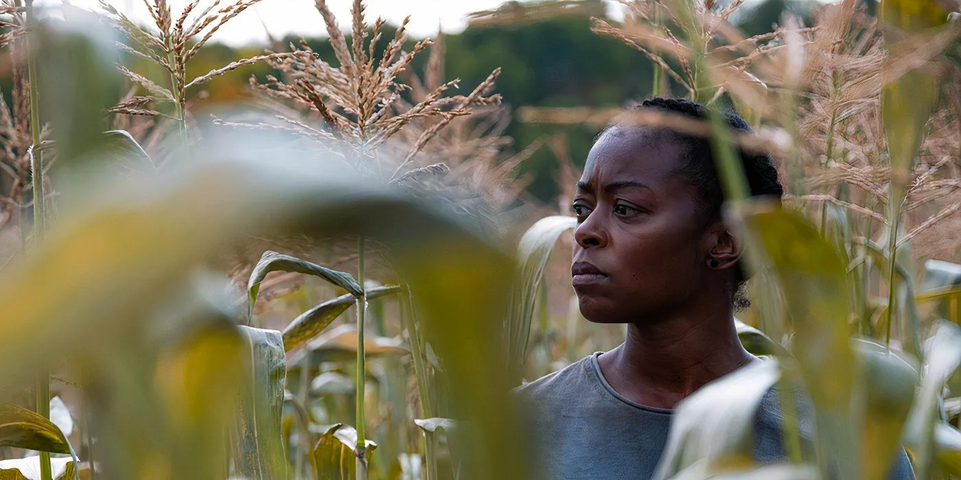 Danielle Deadwyler walks through crops in 40 Acres Image