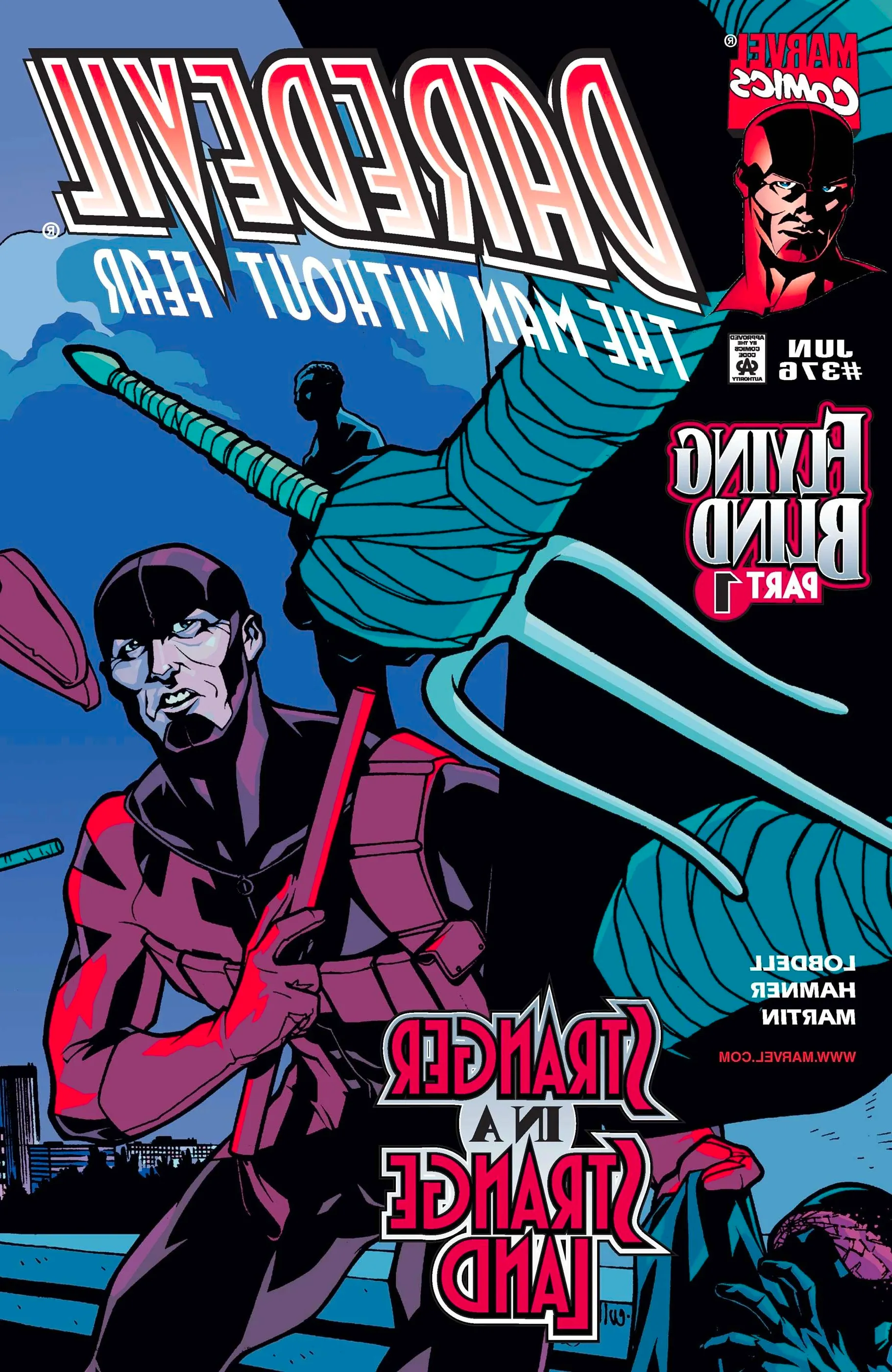 Daredevil #376 Matt Murdock look at enemy holding a sai in the foreground Image