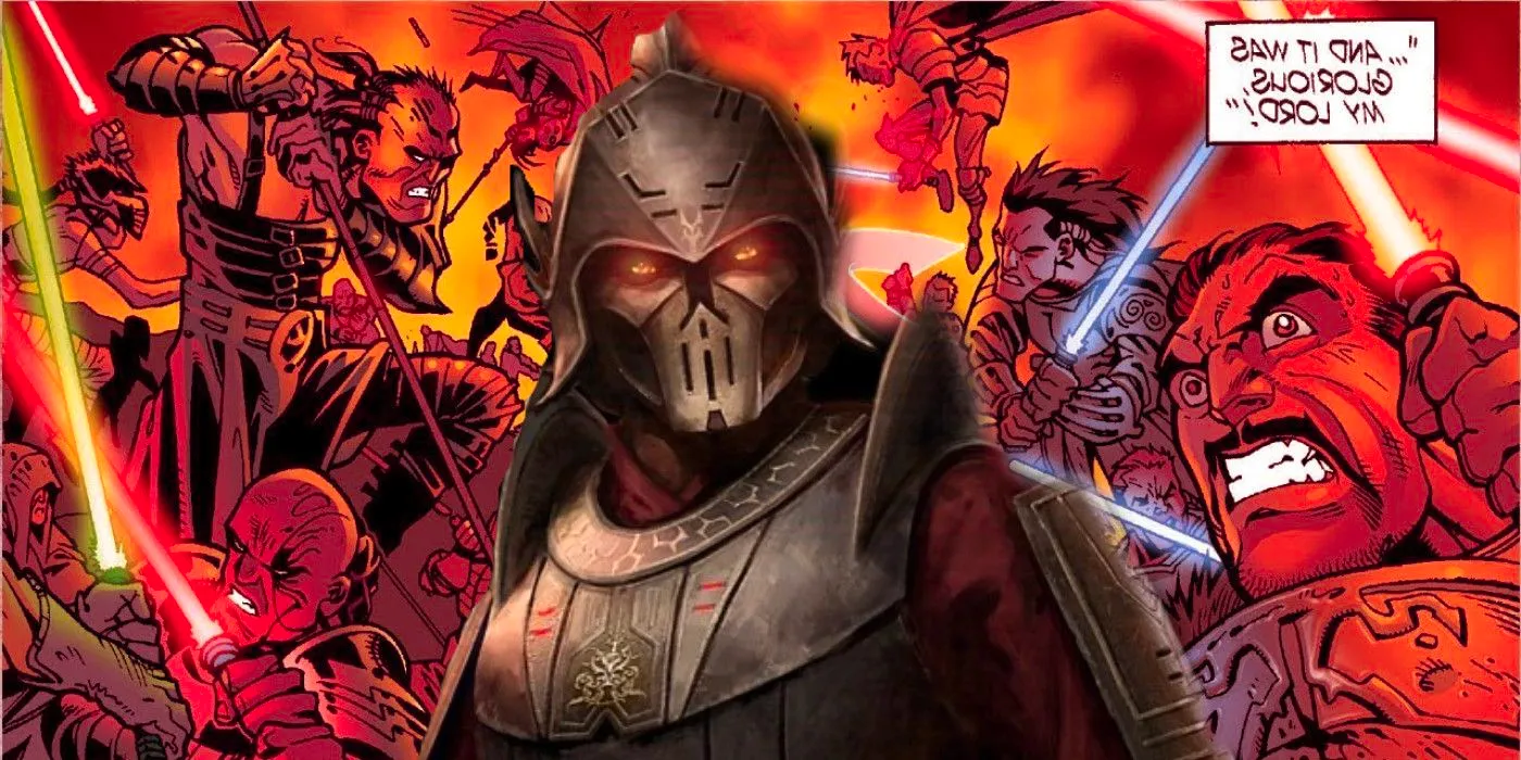 Darth Bane from canon's Star Wars The Clone Wars and the Battle of Ruusan from Star Wars Legends. Image